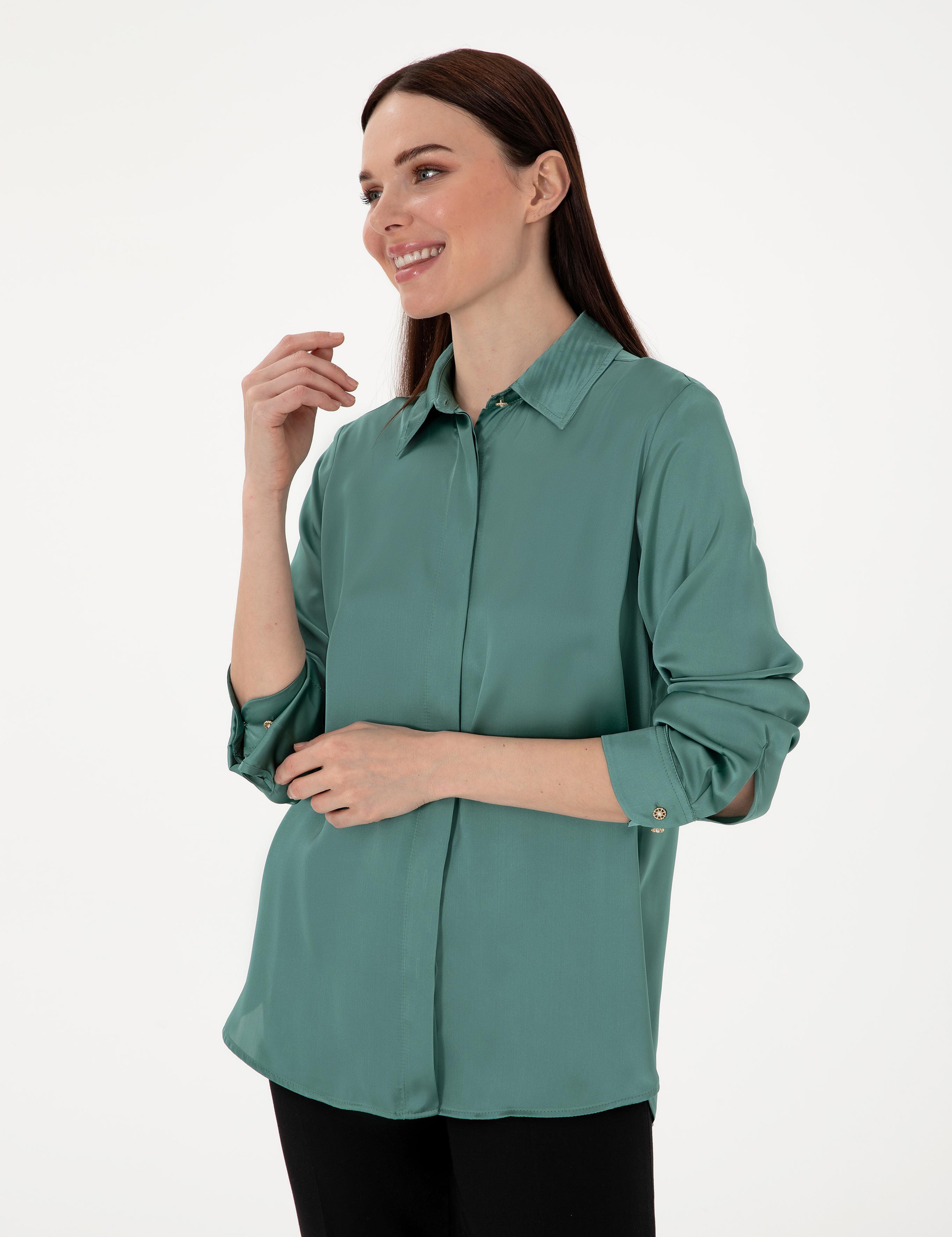 Yeşil Comfort Fit Uzun Kollu Gömlek