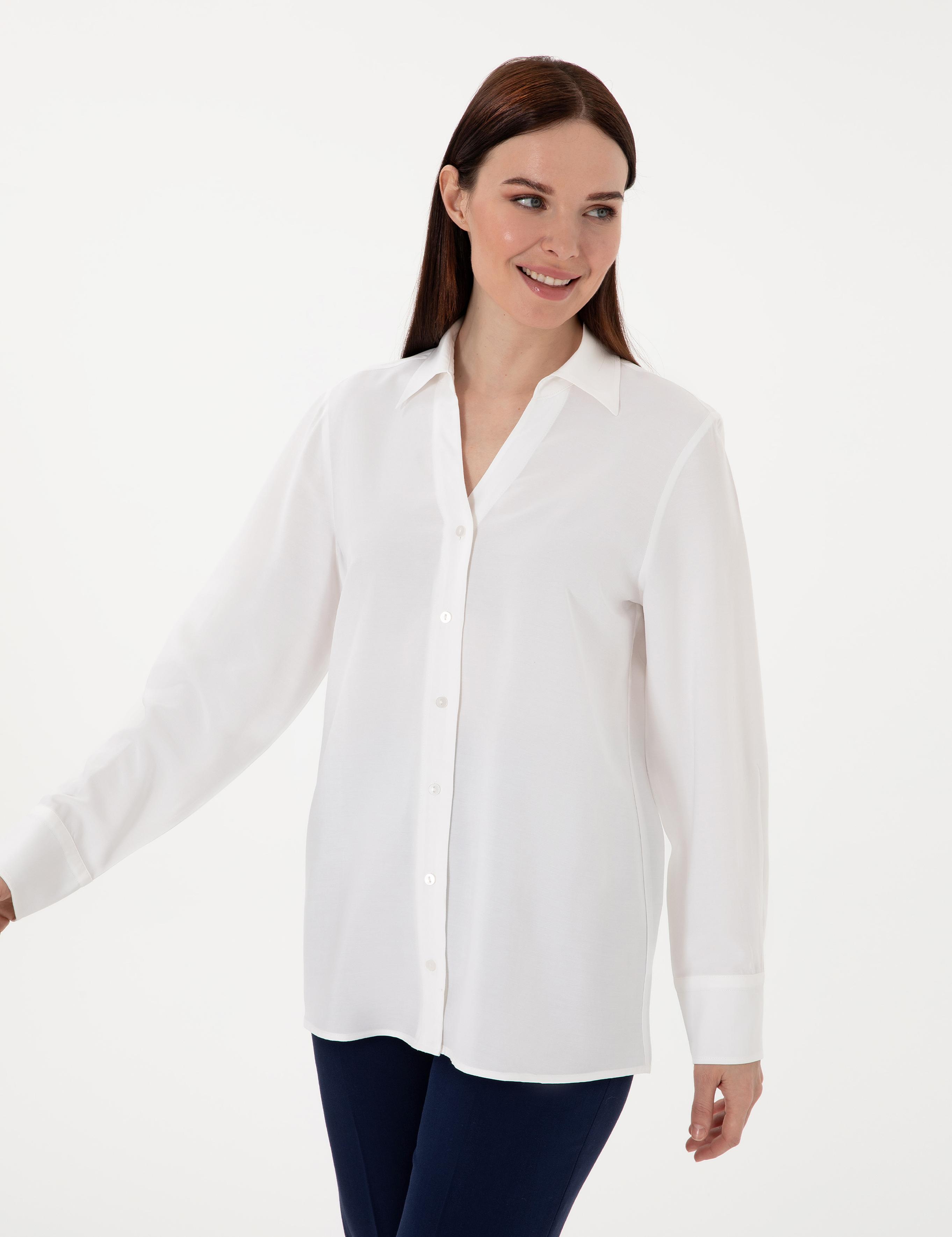 Beyaz Comfort Fit Uzun Kollu Gömlek