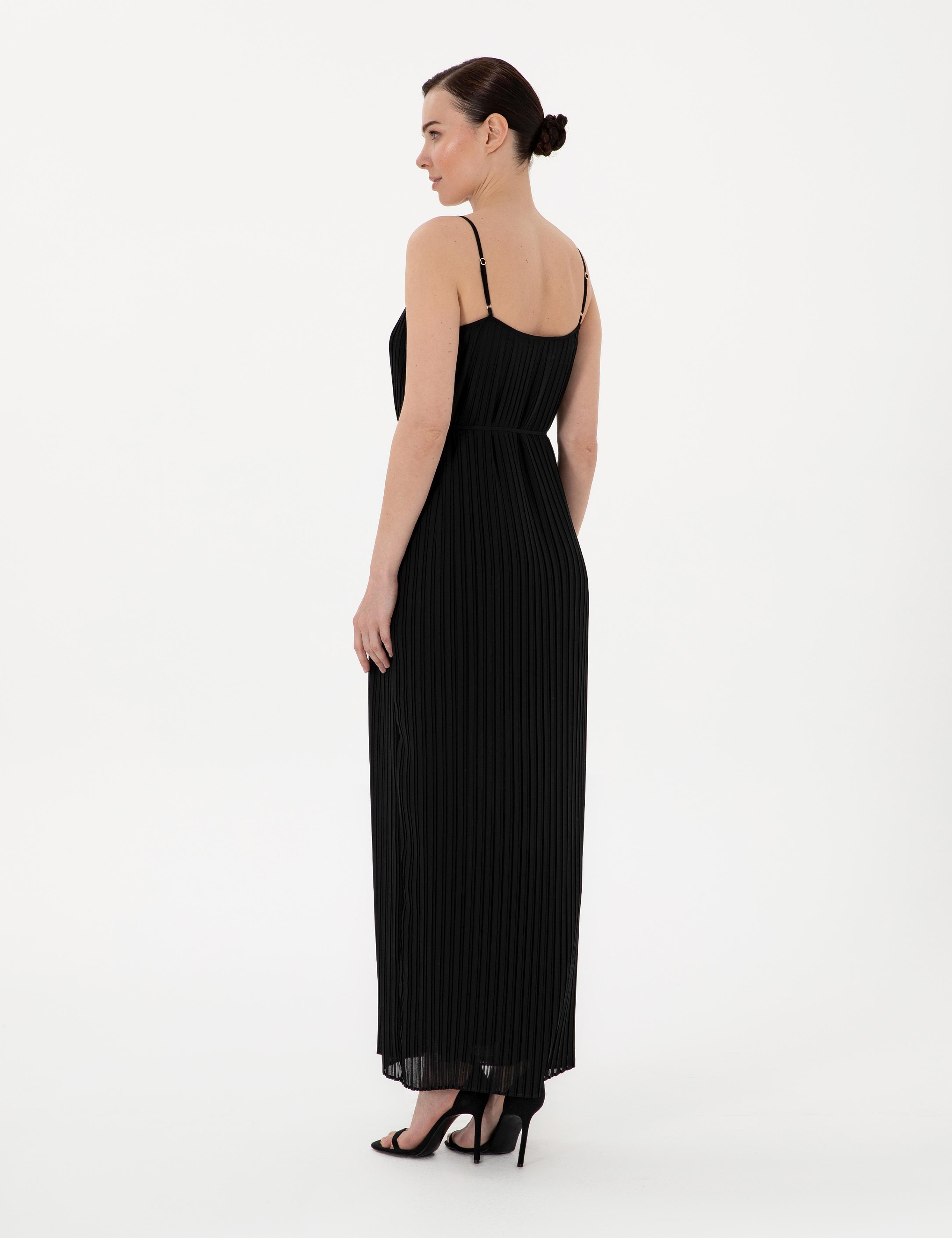 Siyah Regular Fit Dokuma Elbise