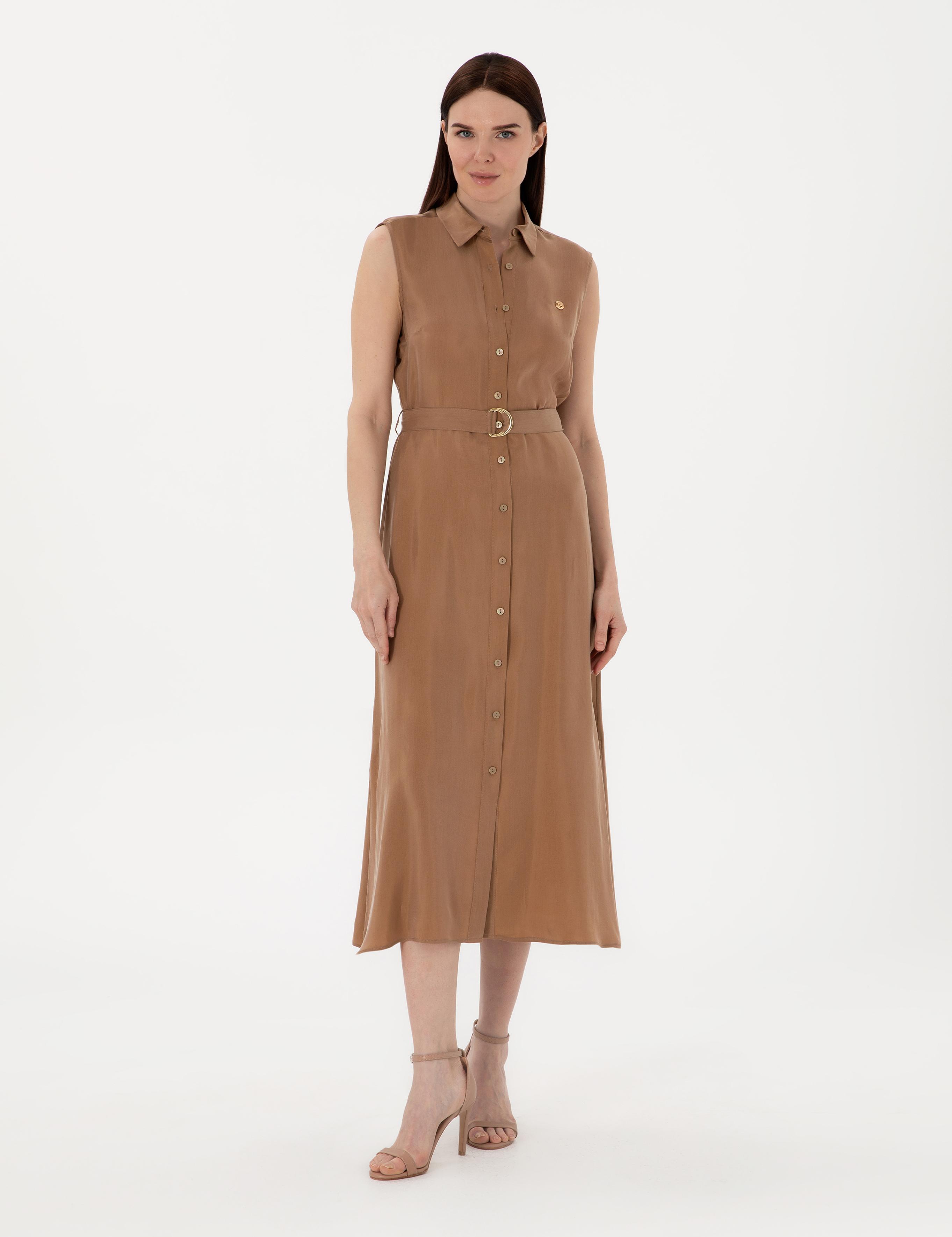 Kahverengi Regular Fit Dokuma Elbise