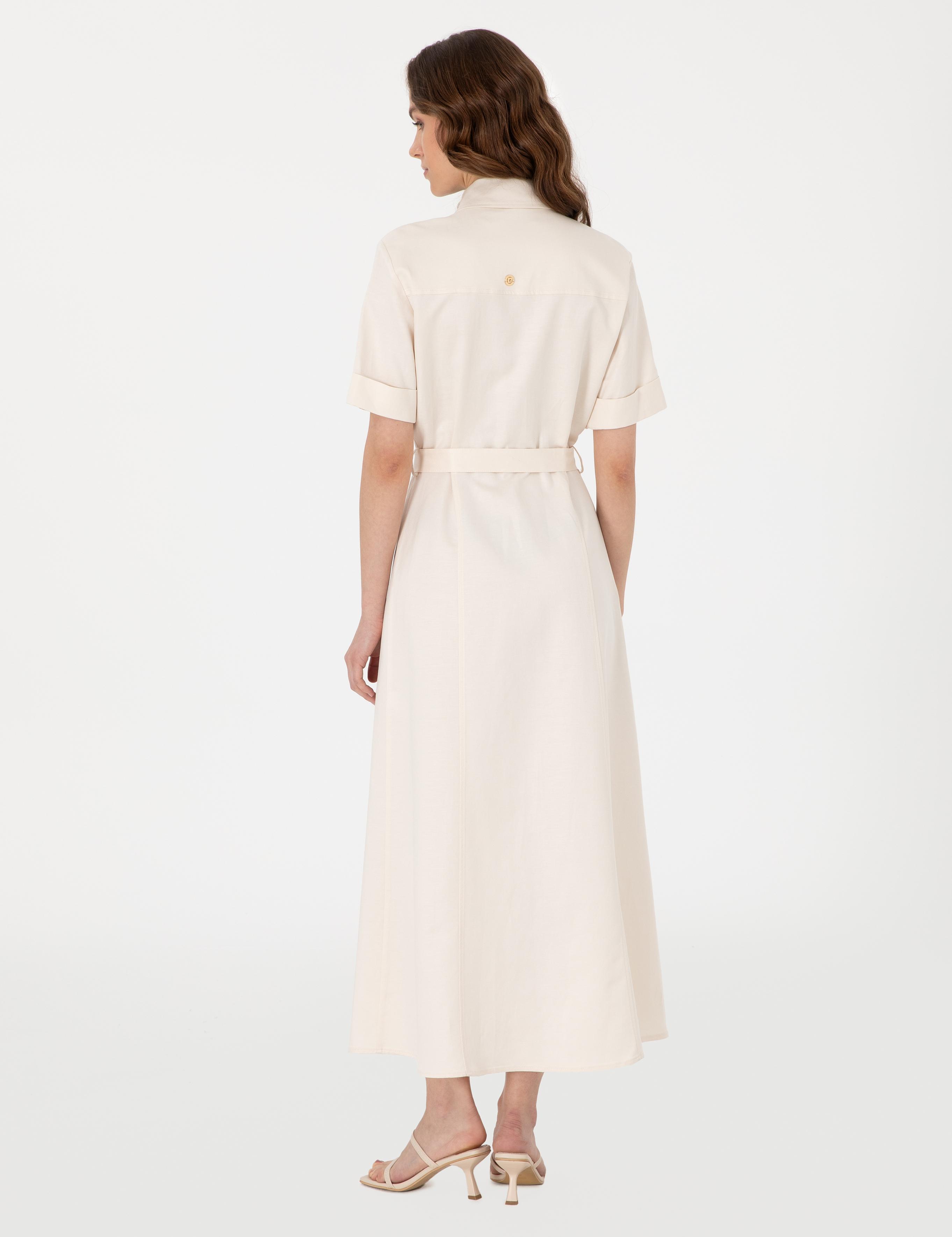 Ekru Regular Fit Dokuma Elbise