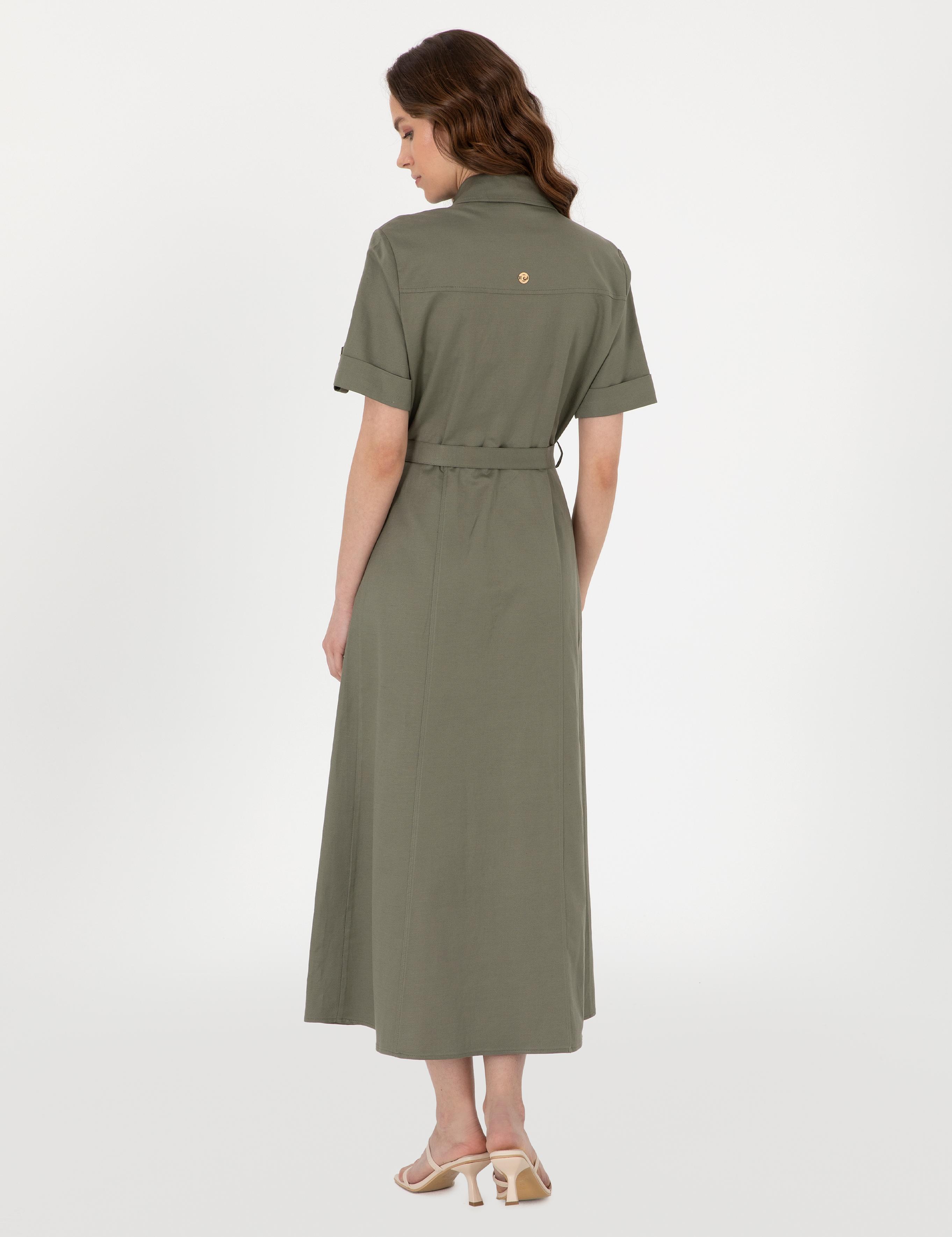 Haki Regular Fit Dokuma Elbise