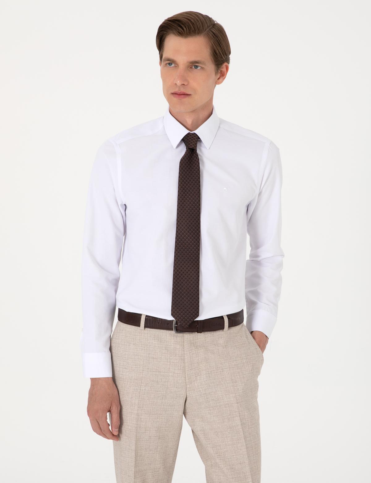 Beyaz Slim Fit Uzun Kollu Basic Gömlek