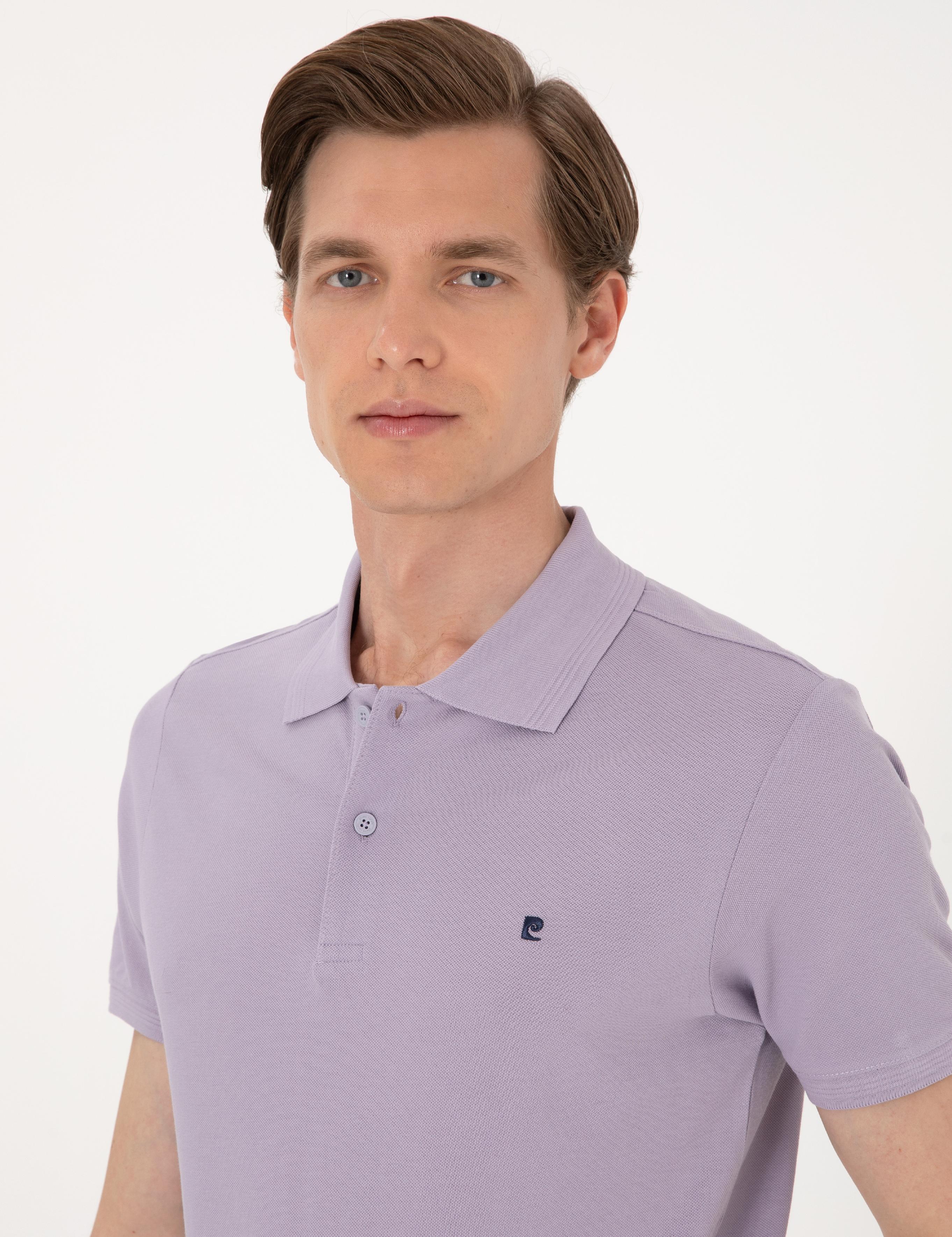 Lila Slim Fit %100 Pamuk Polo Yaka Basic Tişört