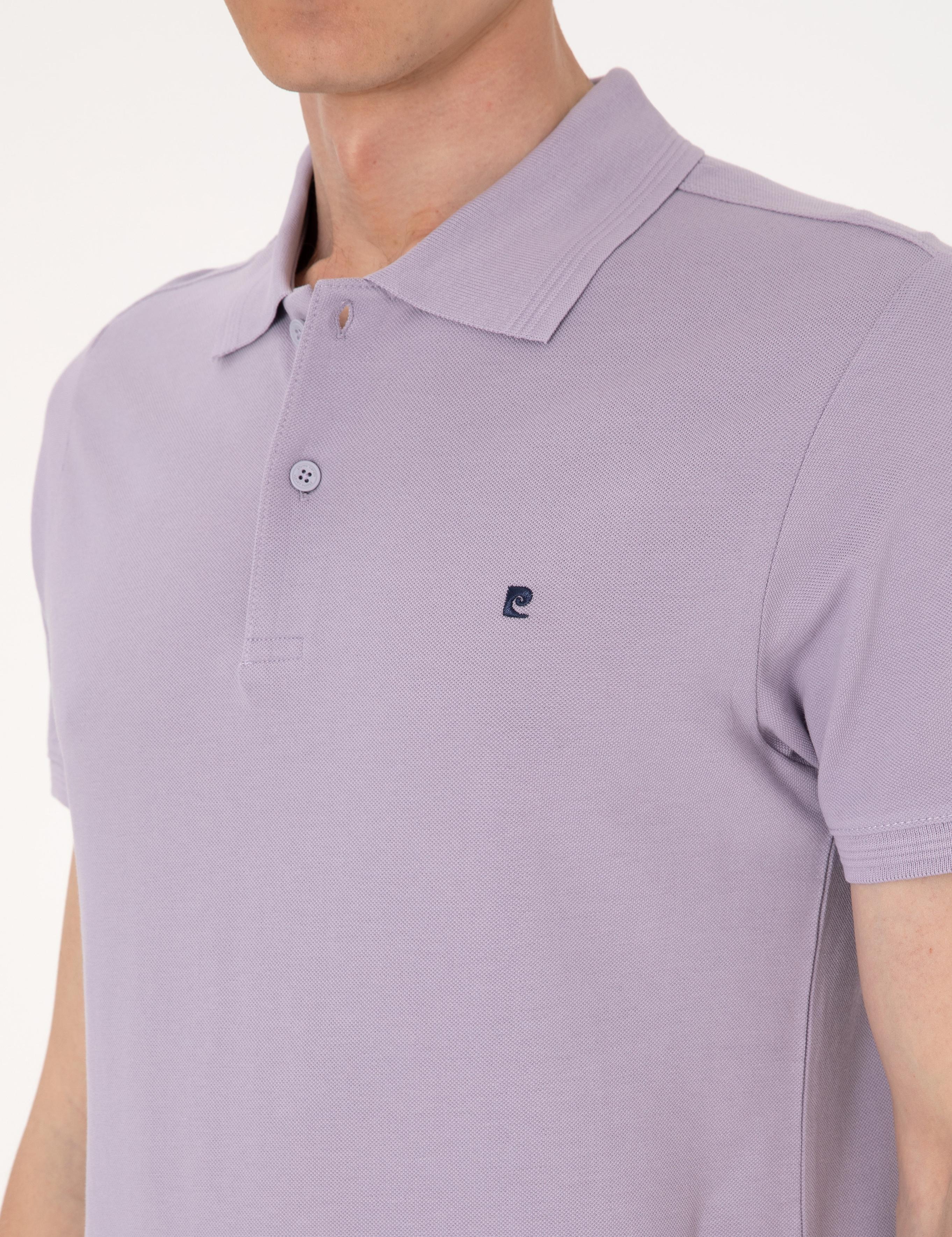 Lila Slim Fit %100 Pamuk Polo Yaka Basic Tişört