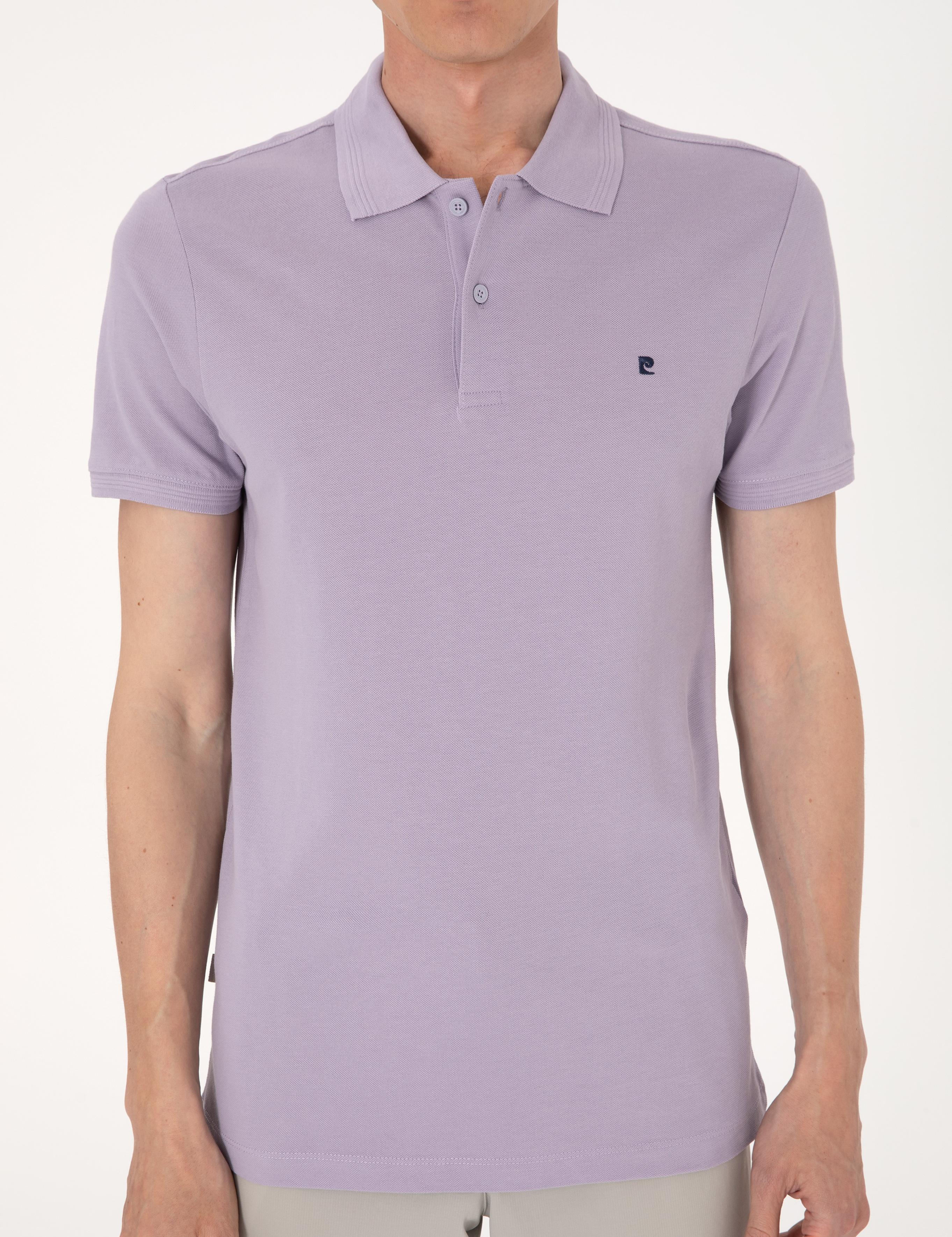 Lila Slim Fit %100 Pamuk Polo Yaka Basic Tişört