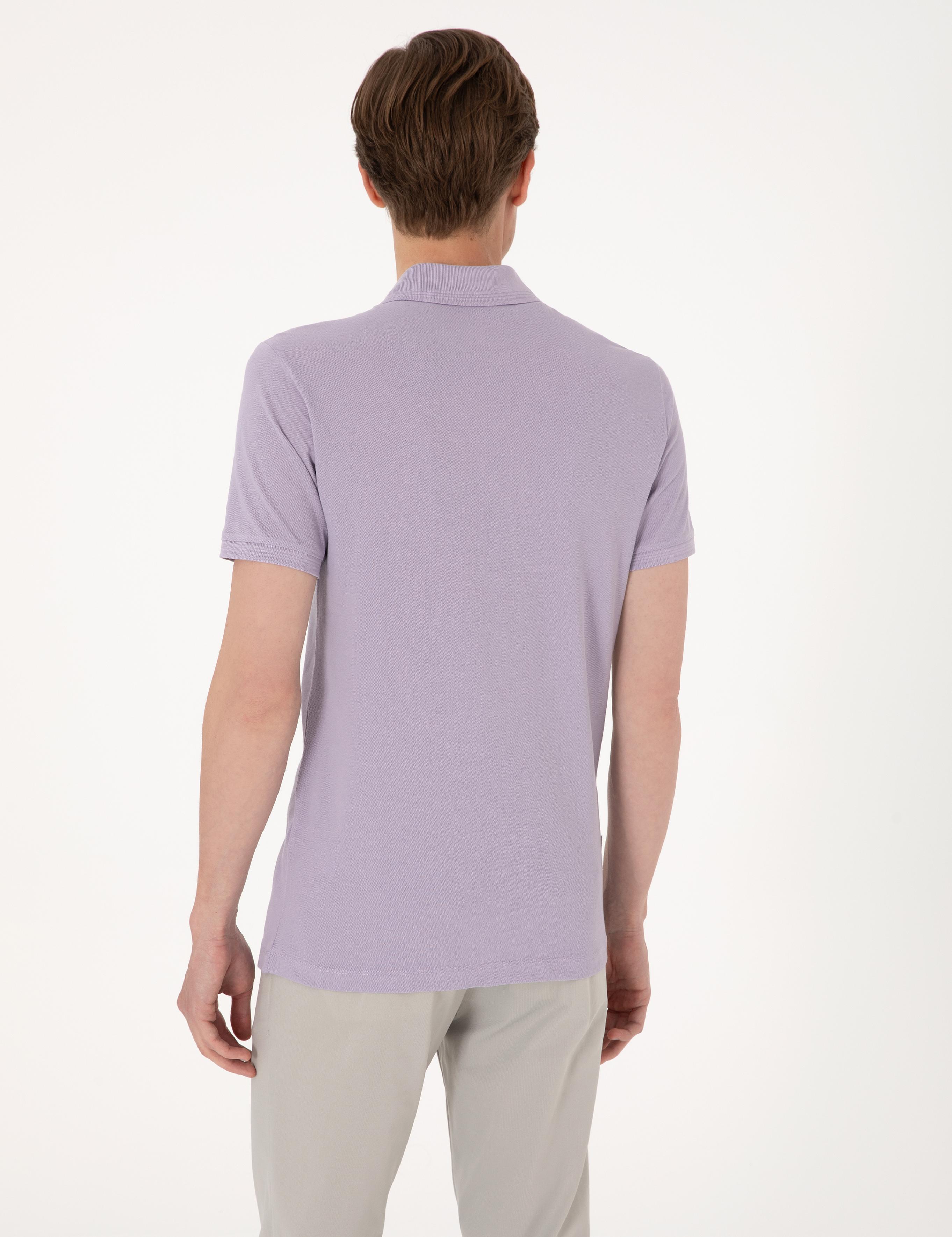 Lila Slim Fit %100 Pamuk Polo Yaka Basic Tişört
