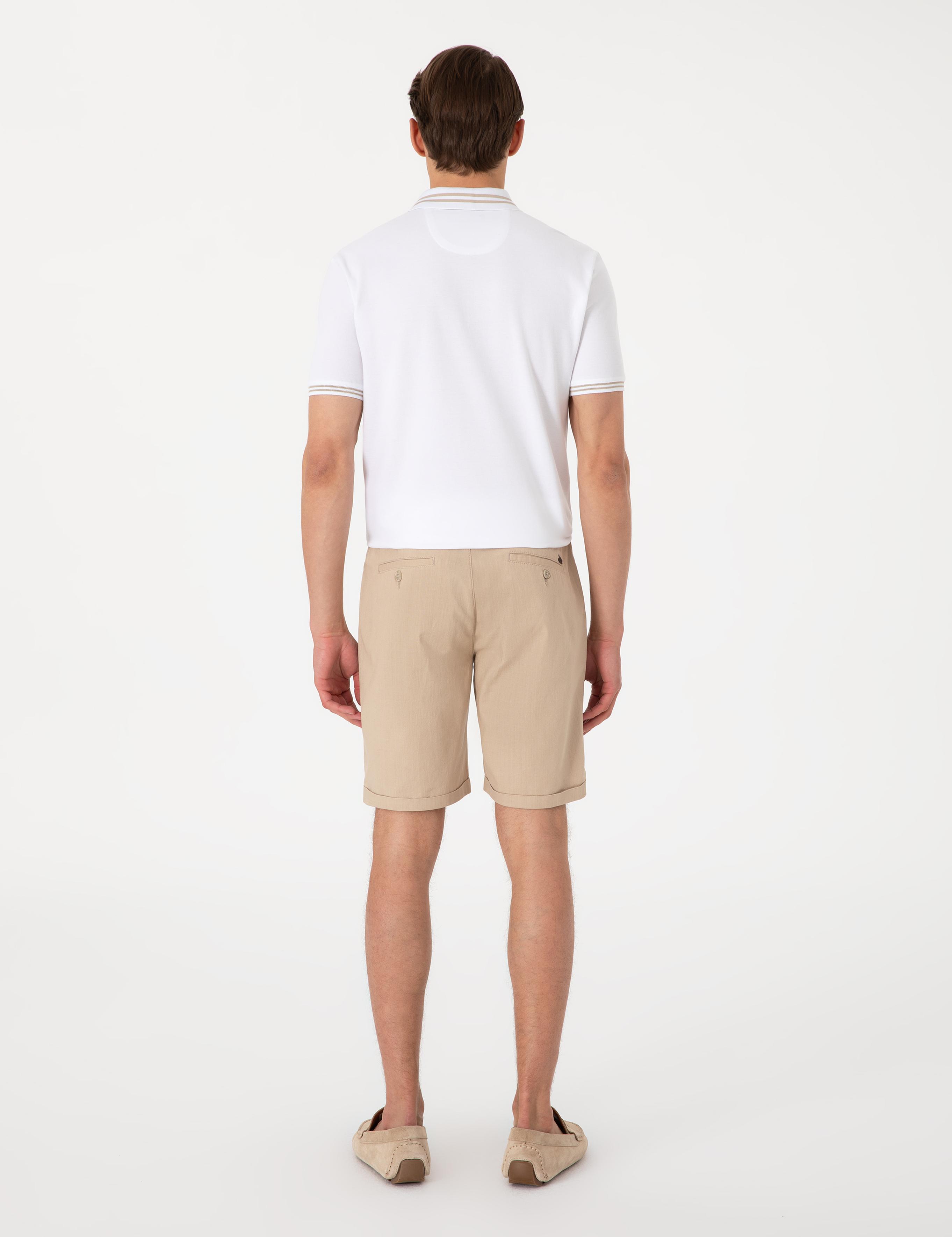 Bej Slim Fit Beli Lastikli Bağcıklı Dokuma Şort