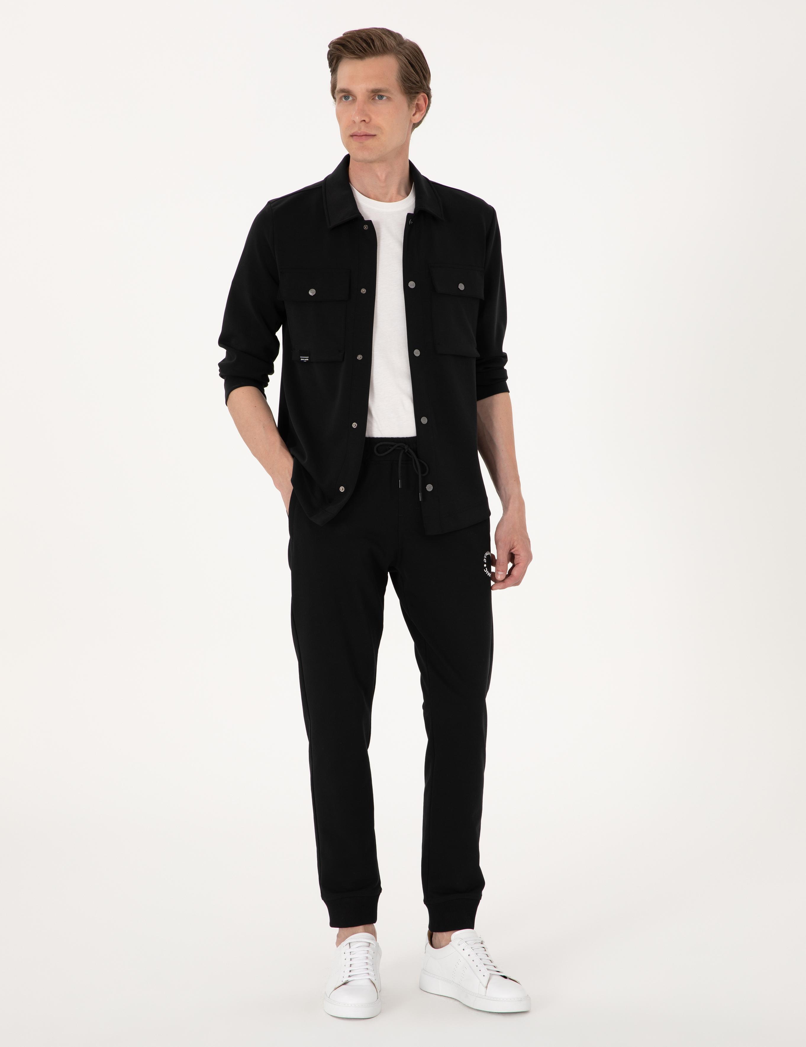 Siyah Regular Fit Örme Gömlek