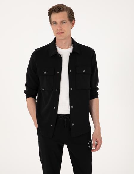 Siyah Regular Fit Örme Gömlek