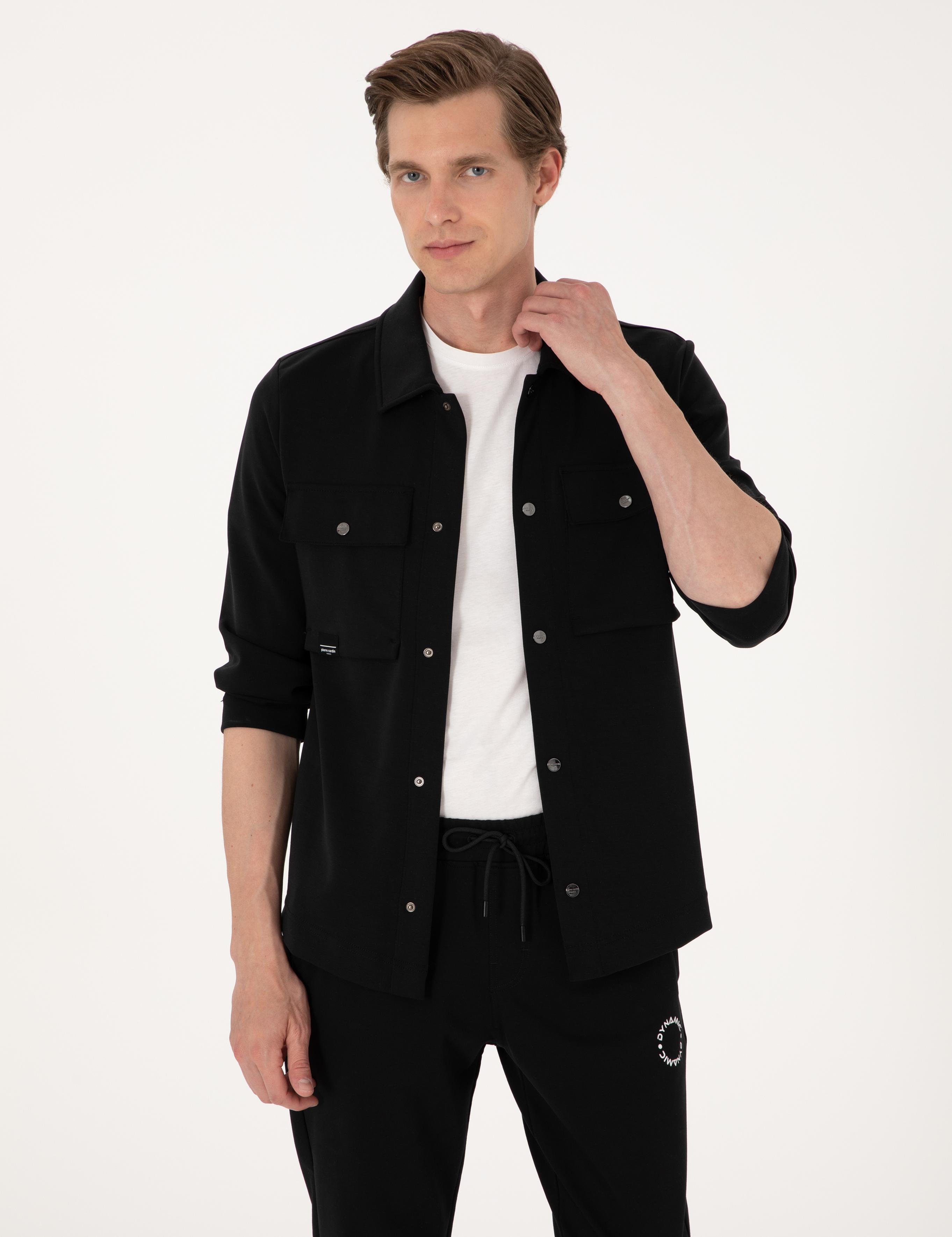 Siyah Regular Fit Örme Gömlek
