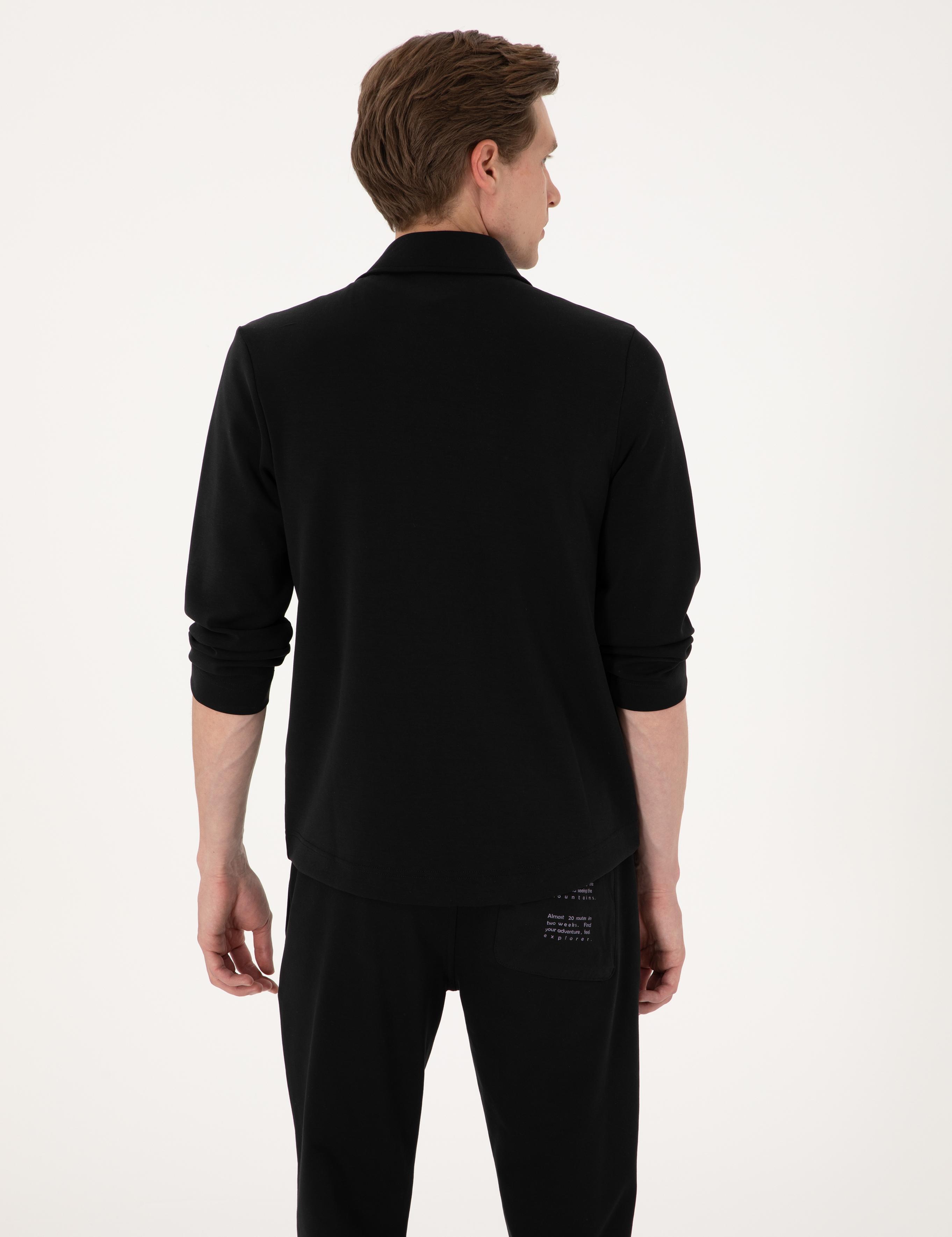 Siyah Regular Fit Örme Gömlek
