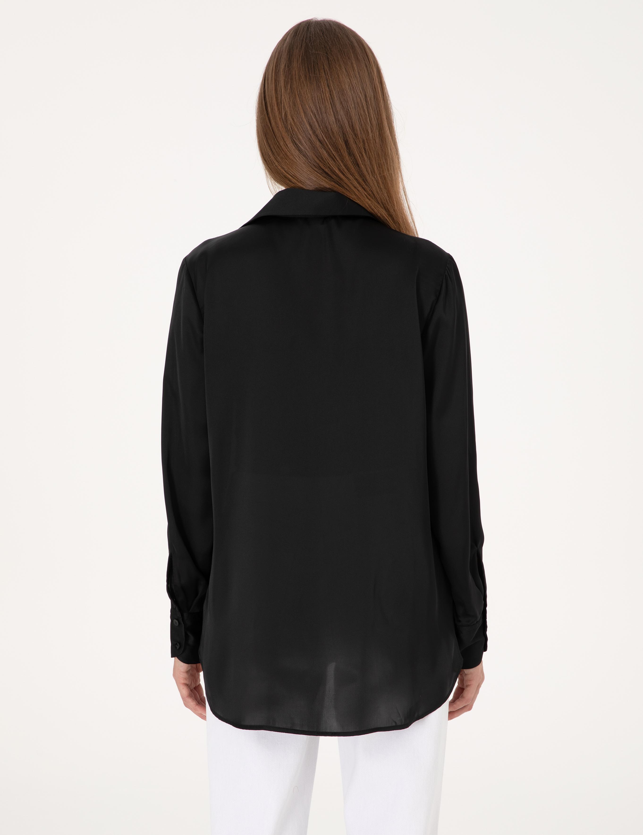 Siyah Comfort Fit Saten Uzun Kollu Gömlek