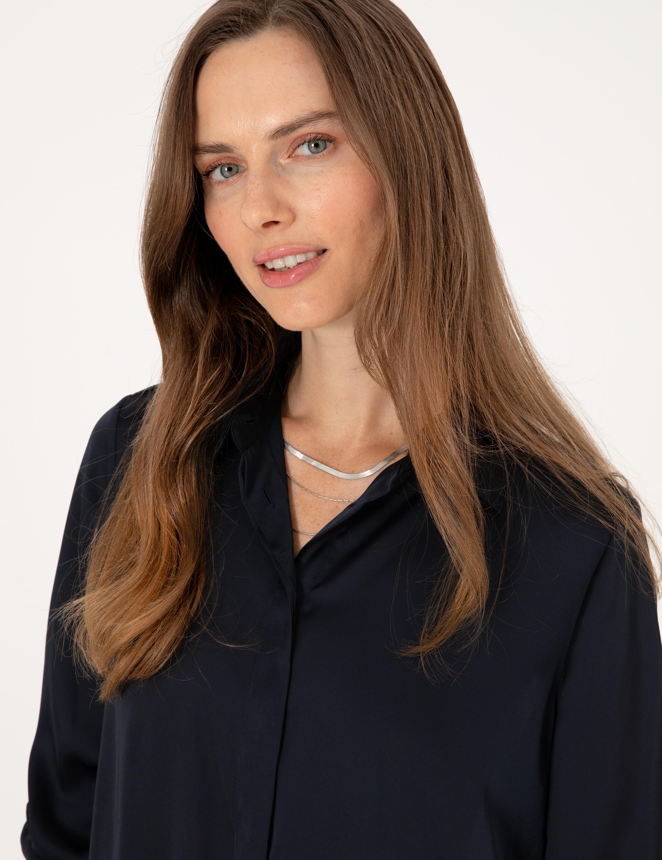 Lacivert Comfort Fit Saten Uzun Kollu Gömlek