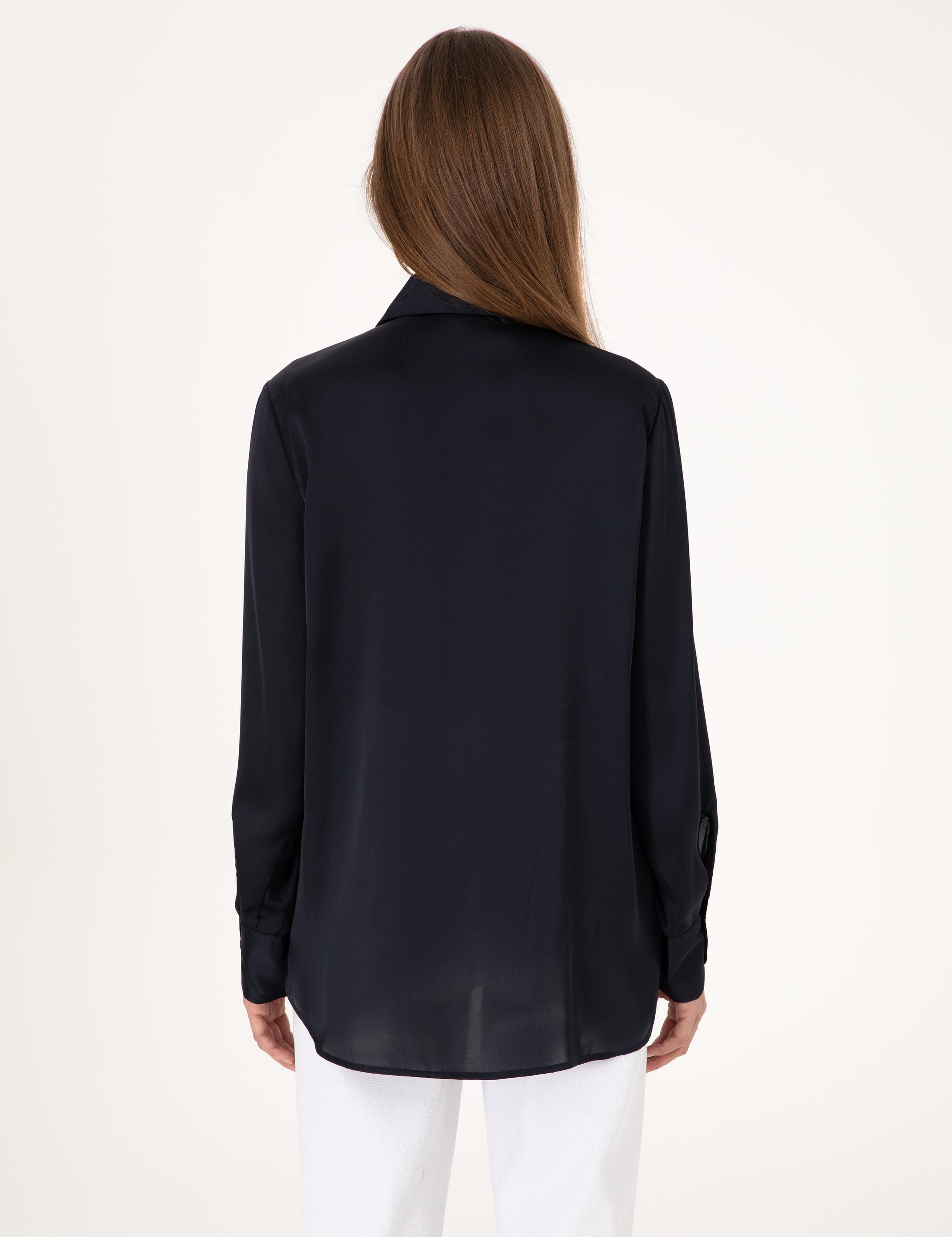 Lacivert Comfort Fit Saten Uzun Kollu Gömlek