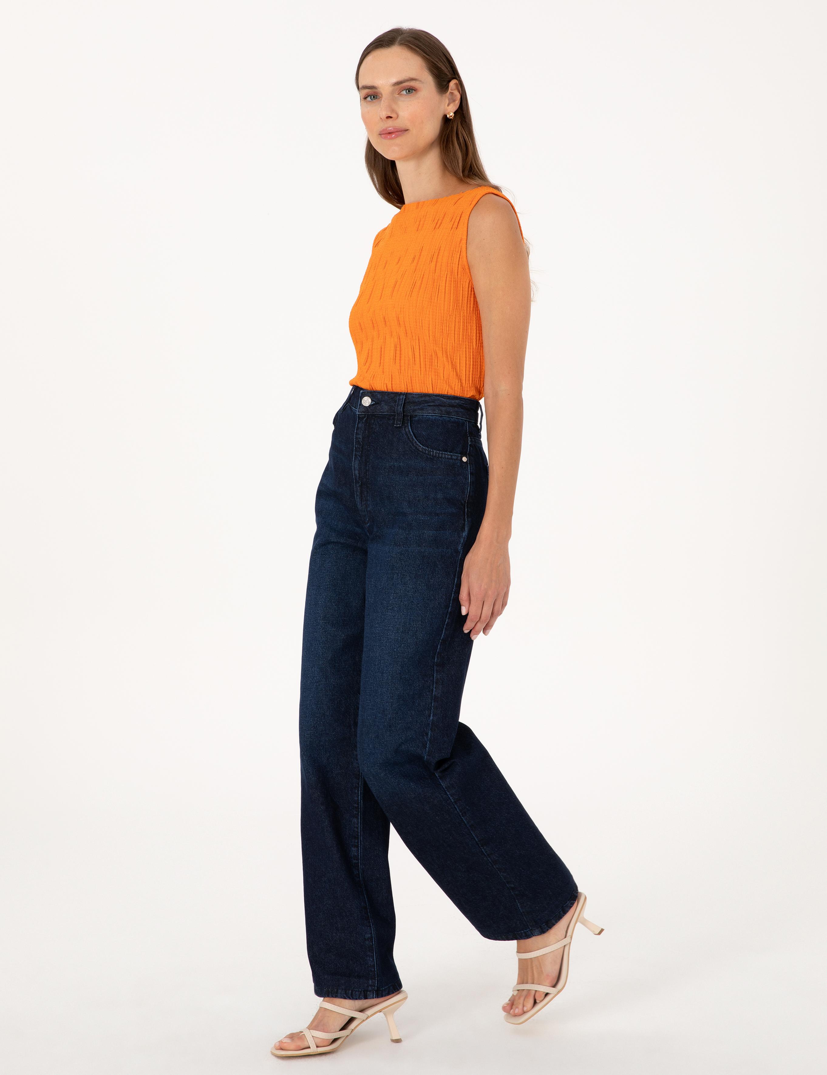 Lacivert Waist Flare Fit Jean Pantolon