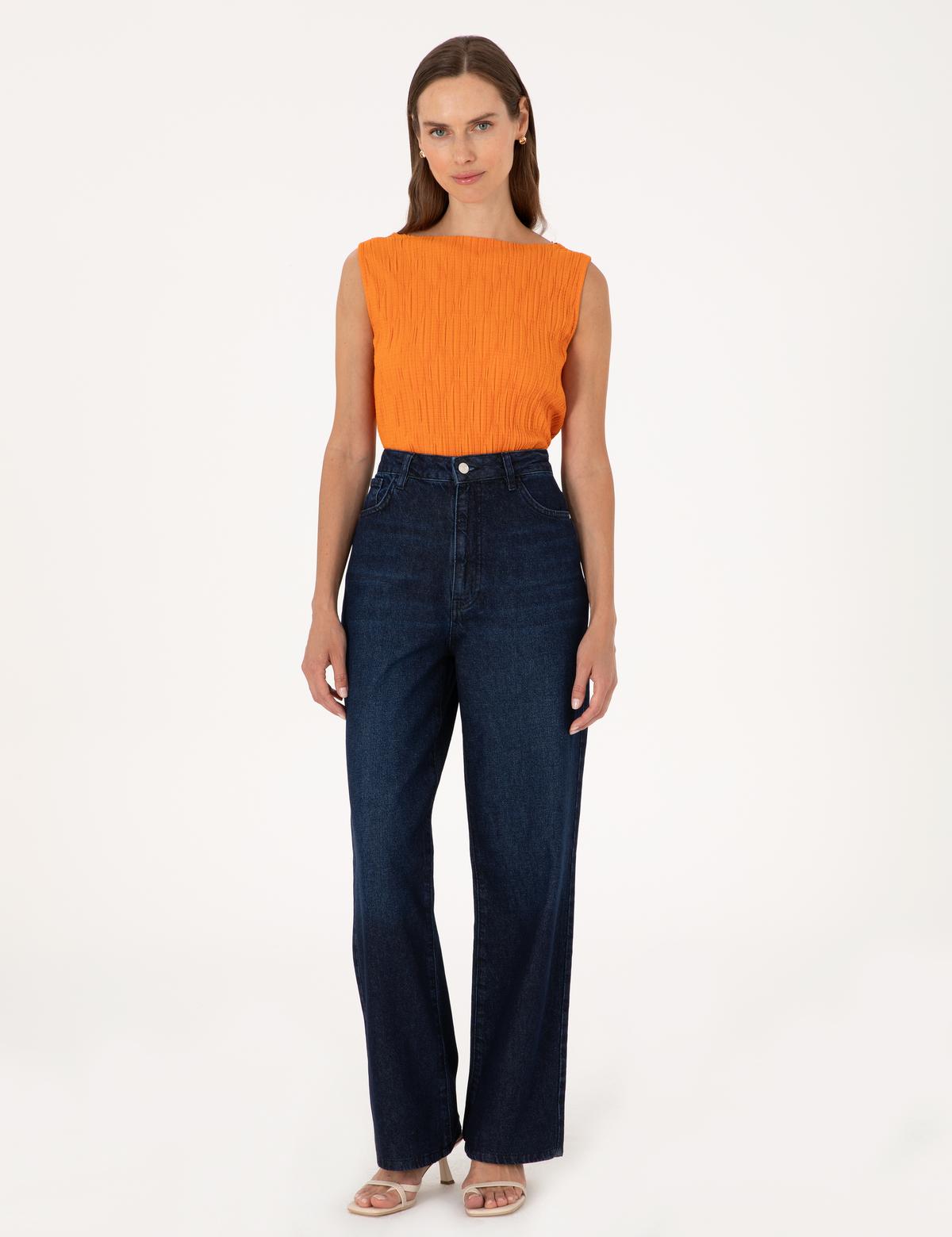 Lacivert Waist Flare Fit Jean Pantolon