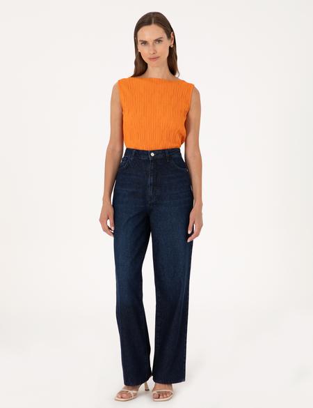 Lacivert Waist Flare Fit Jean Pantolon