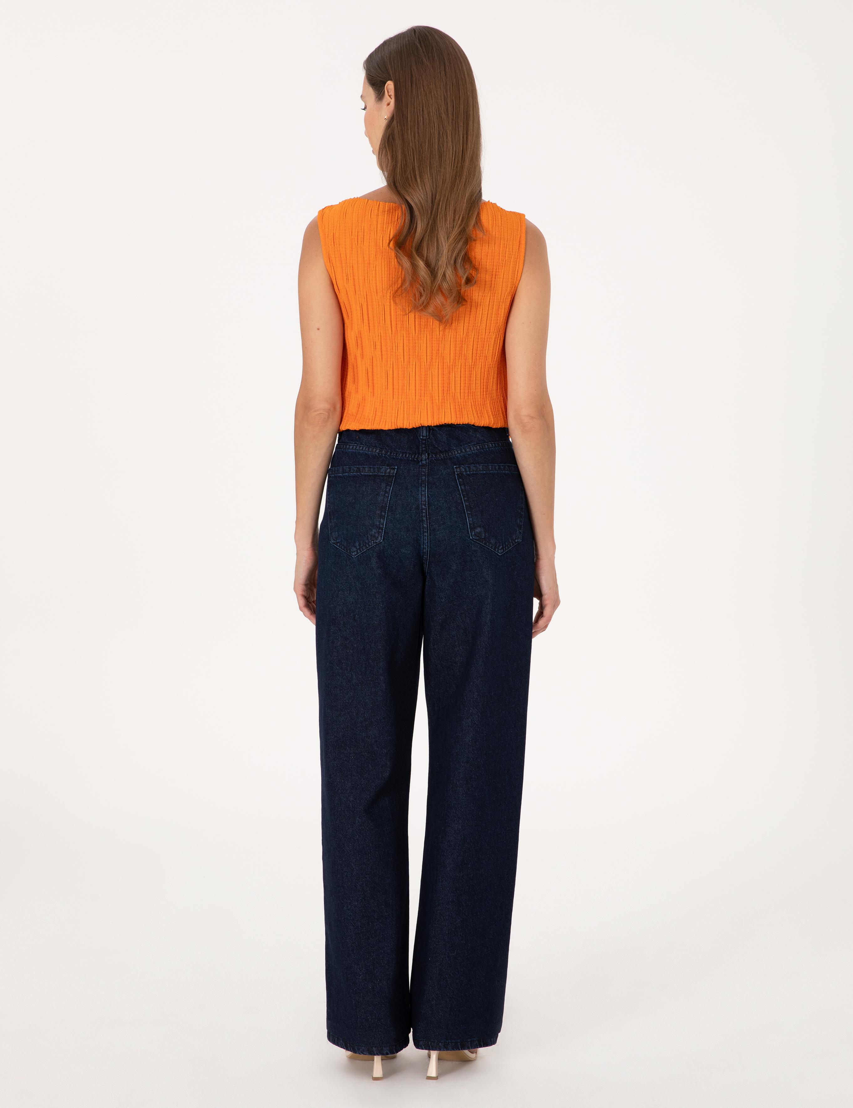 Lacivert Waist Flare Fit Jean Pantolon