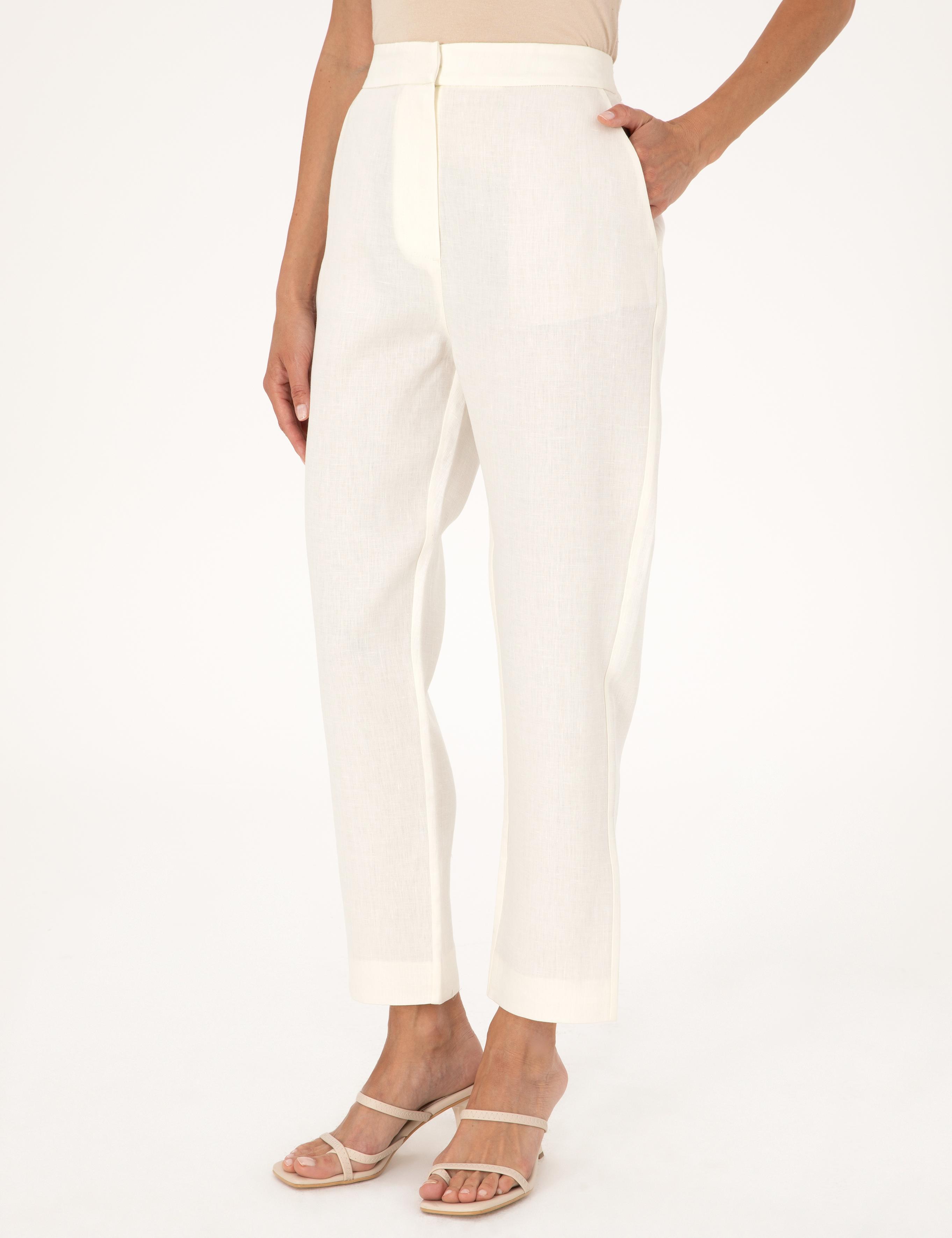 Ekru Carrot Fit Keten Pantolon