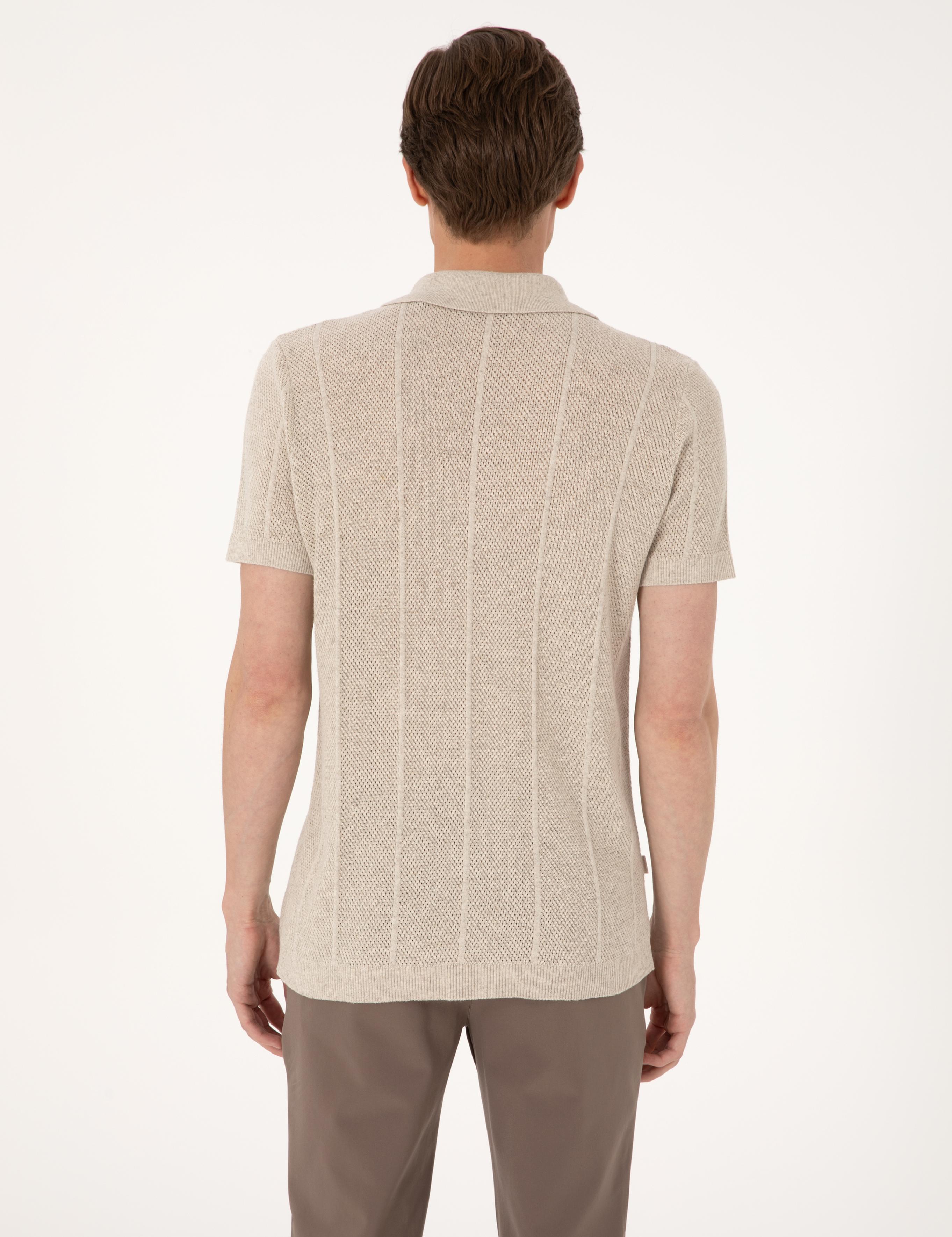 Bej Slim Fit  Kısa Kollu Düğmeli Triko Hırka