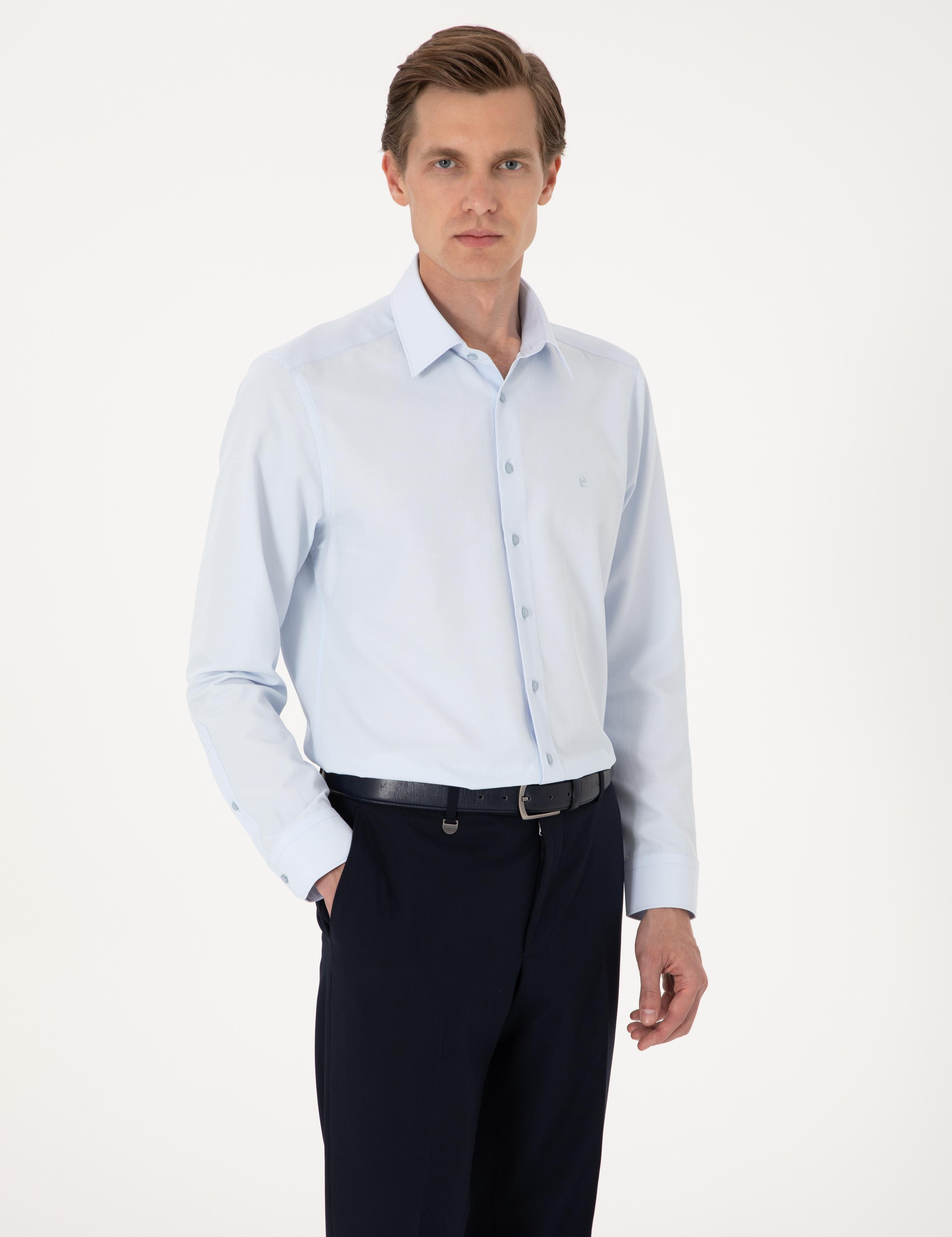 Açık Mavi Slim Fit Uzun Kollu Basic Gömlek