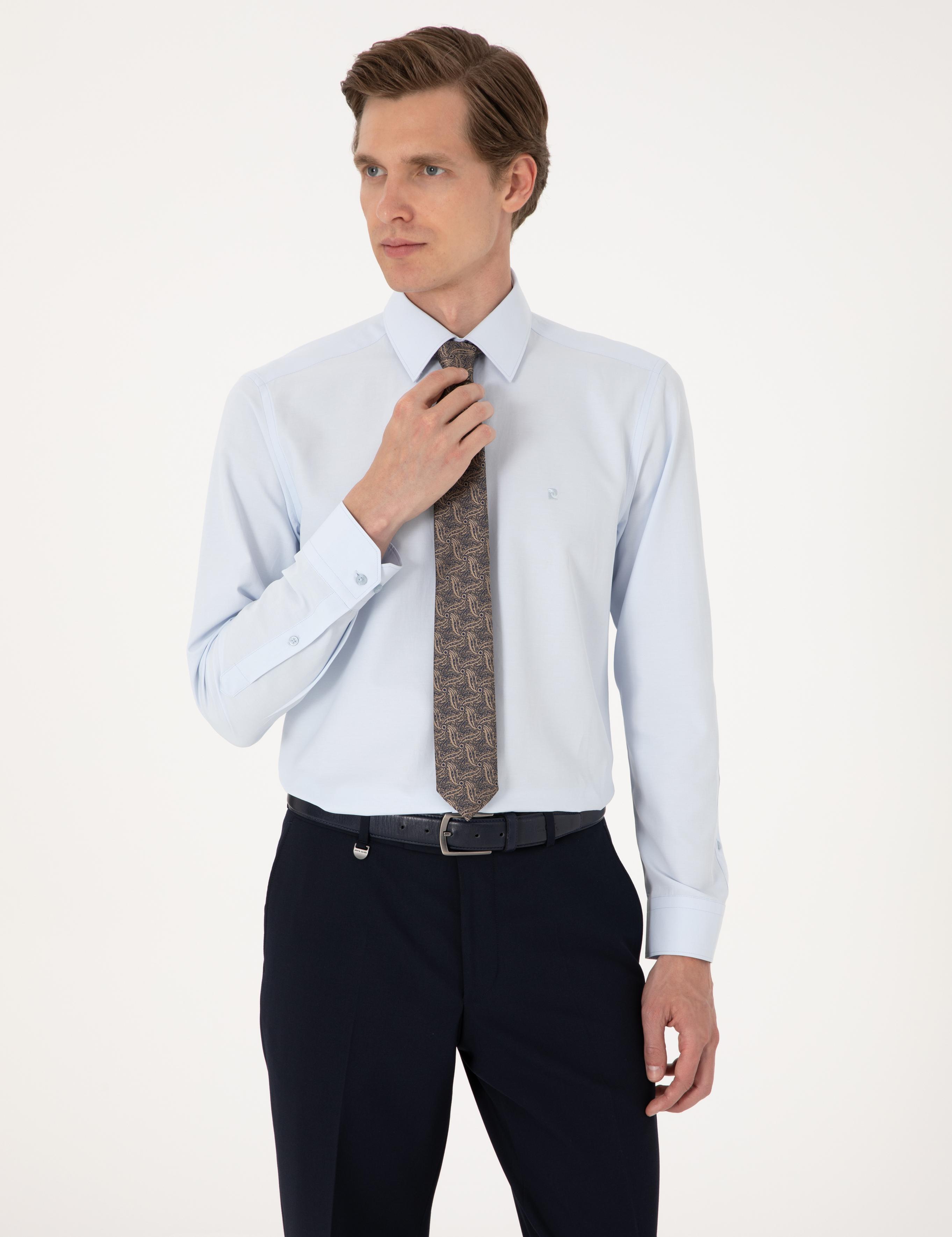 Açık Mavi Slim Fit Uzun Kollu Basic Gömlek