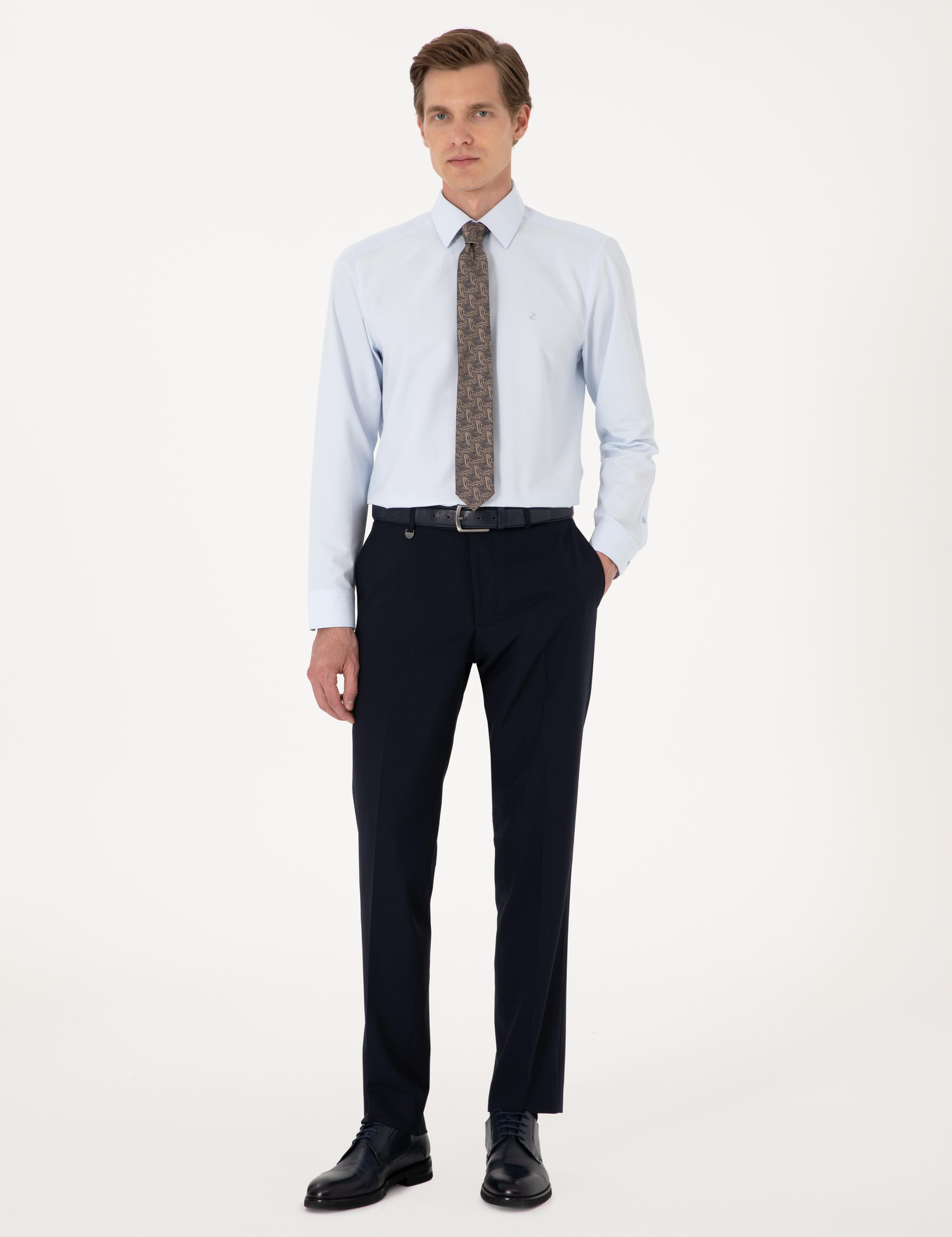 Açık Mavi Slim Fit Uzun Kollu Basic Gömlek
