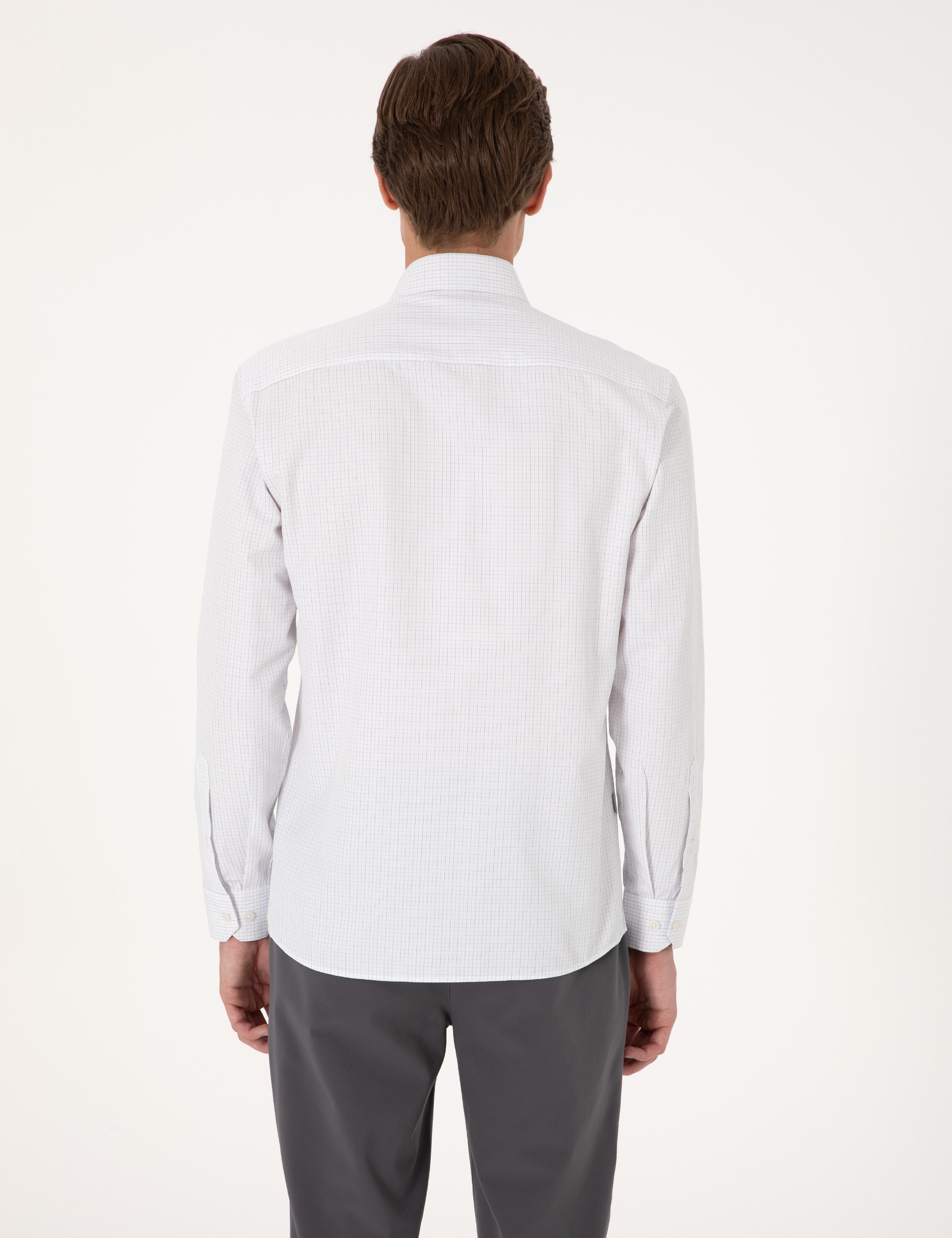 Gri Kareli Slim Fit Uzun Kollu Gömlek