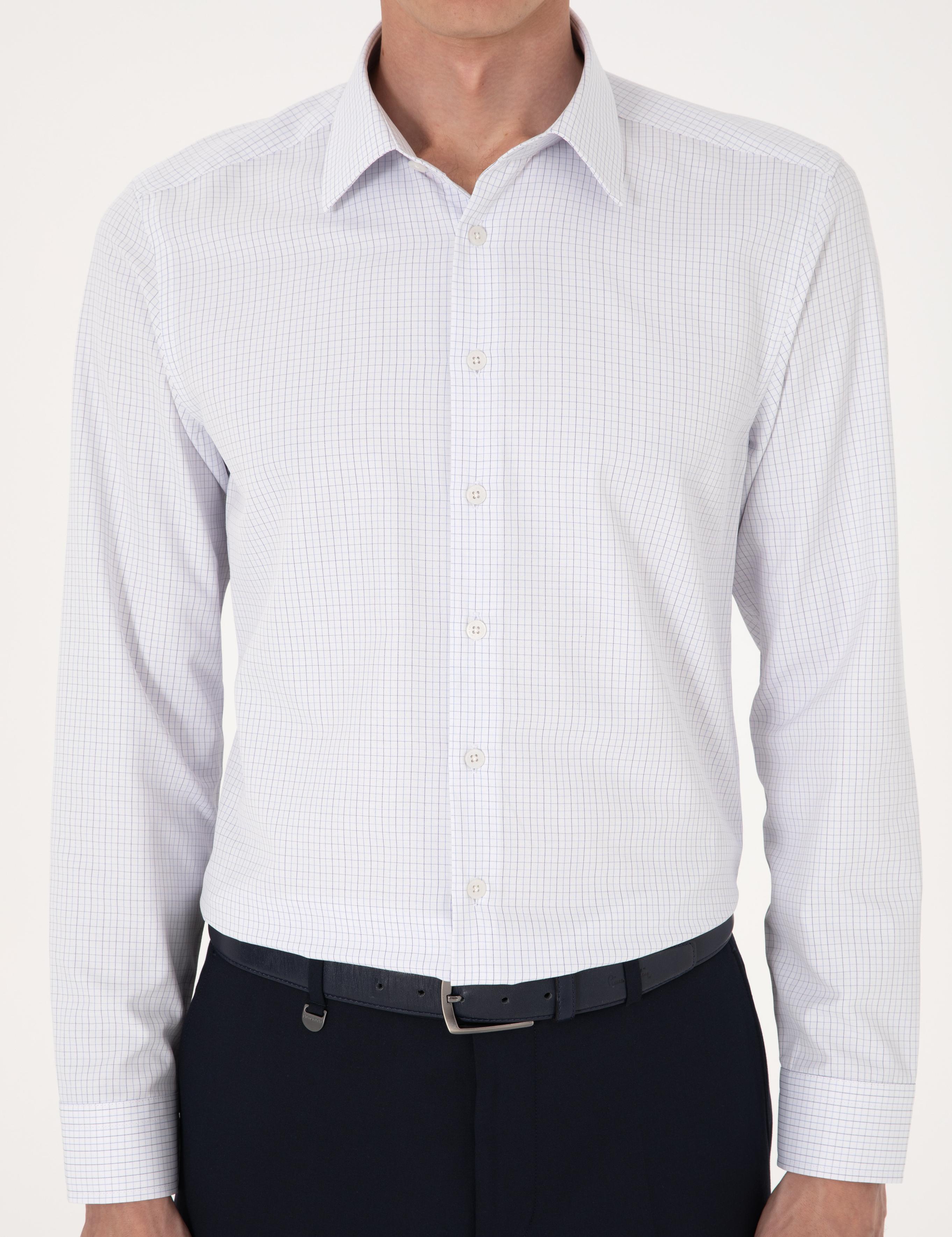 Mavi Kareli Slim Fit Uzun Kollu Gömlek