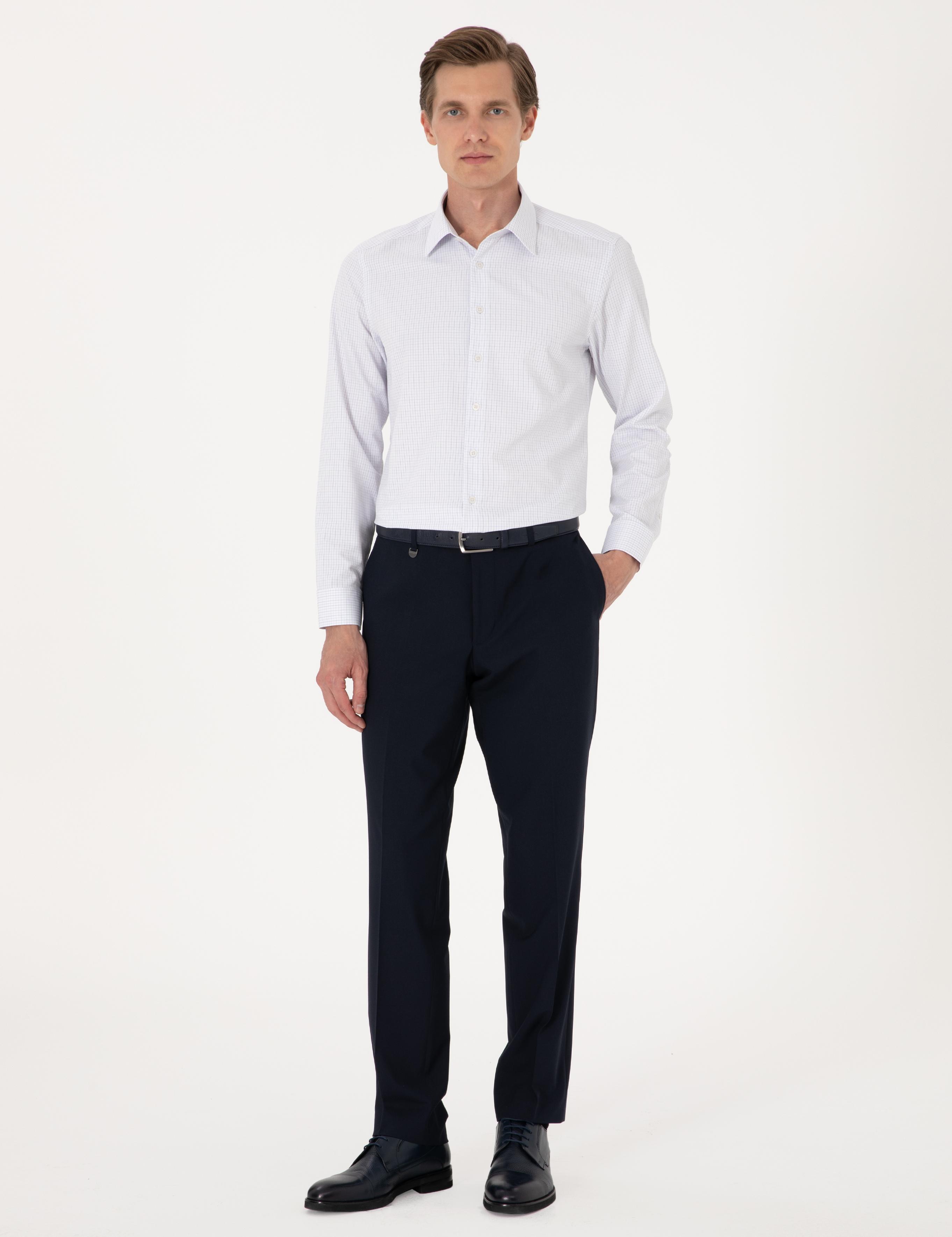 Mavi Kareli Slim Fit Uzun Kollu Gömlek