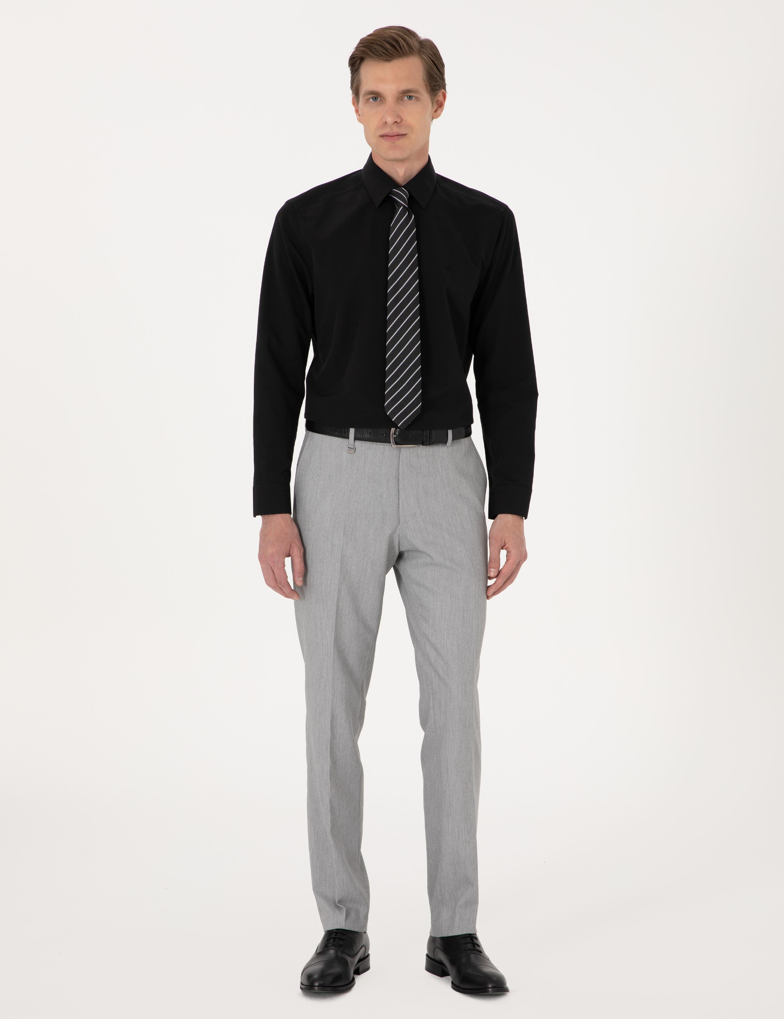 Siyah Slim Fit Uzun Kollu Basic Gömlek