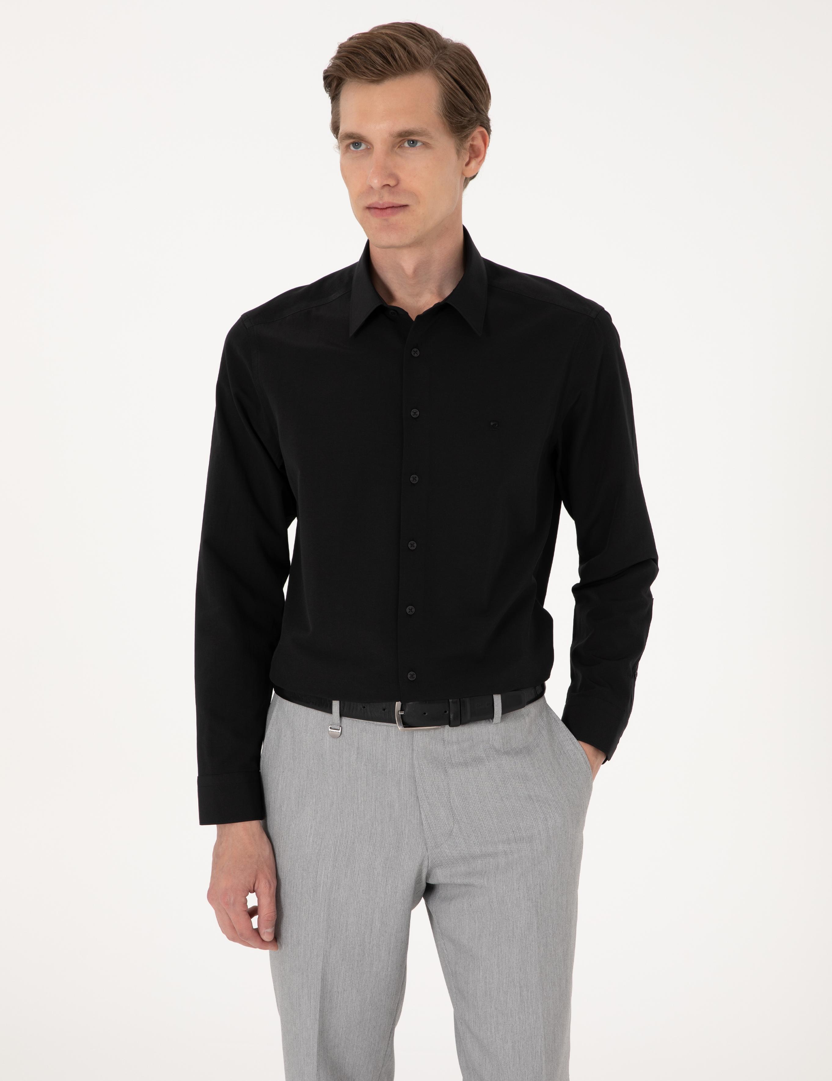 Siyah Slim Fit Uzun Kollu Basic Gömlek