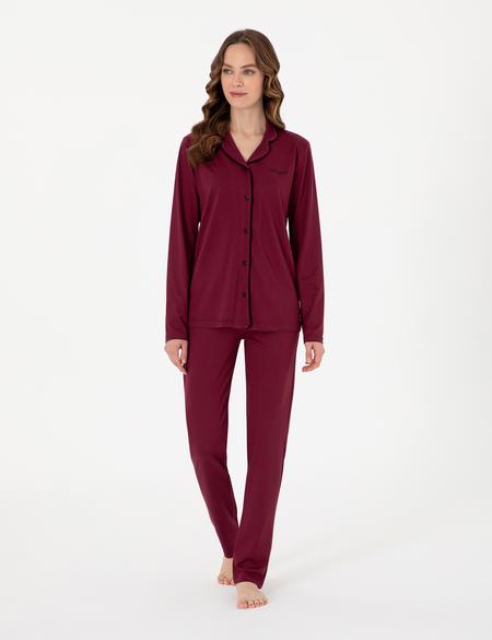 Bordo Gömlek Pijama Takımı