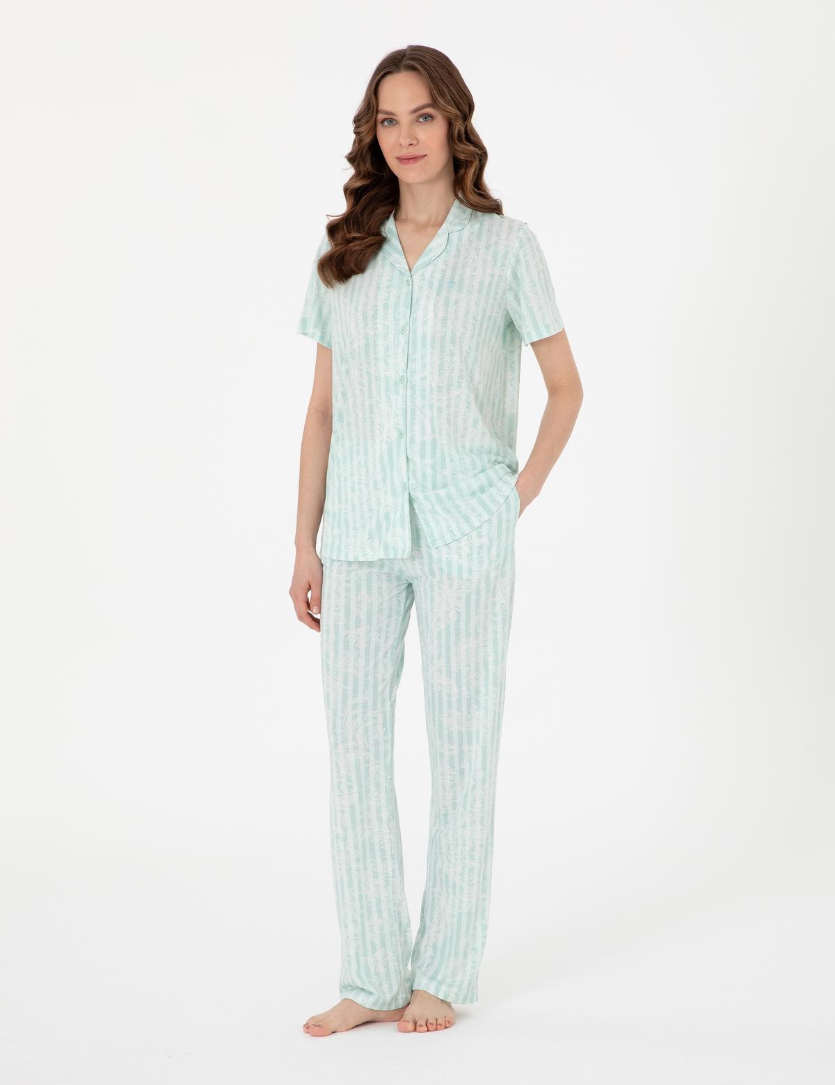 Mint Kısakollu Gömlek Pijama Takımı