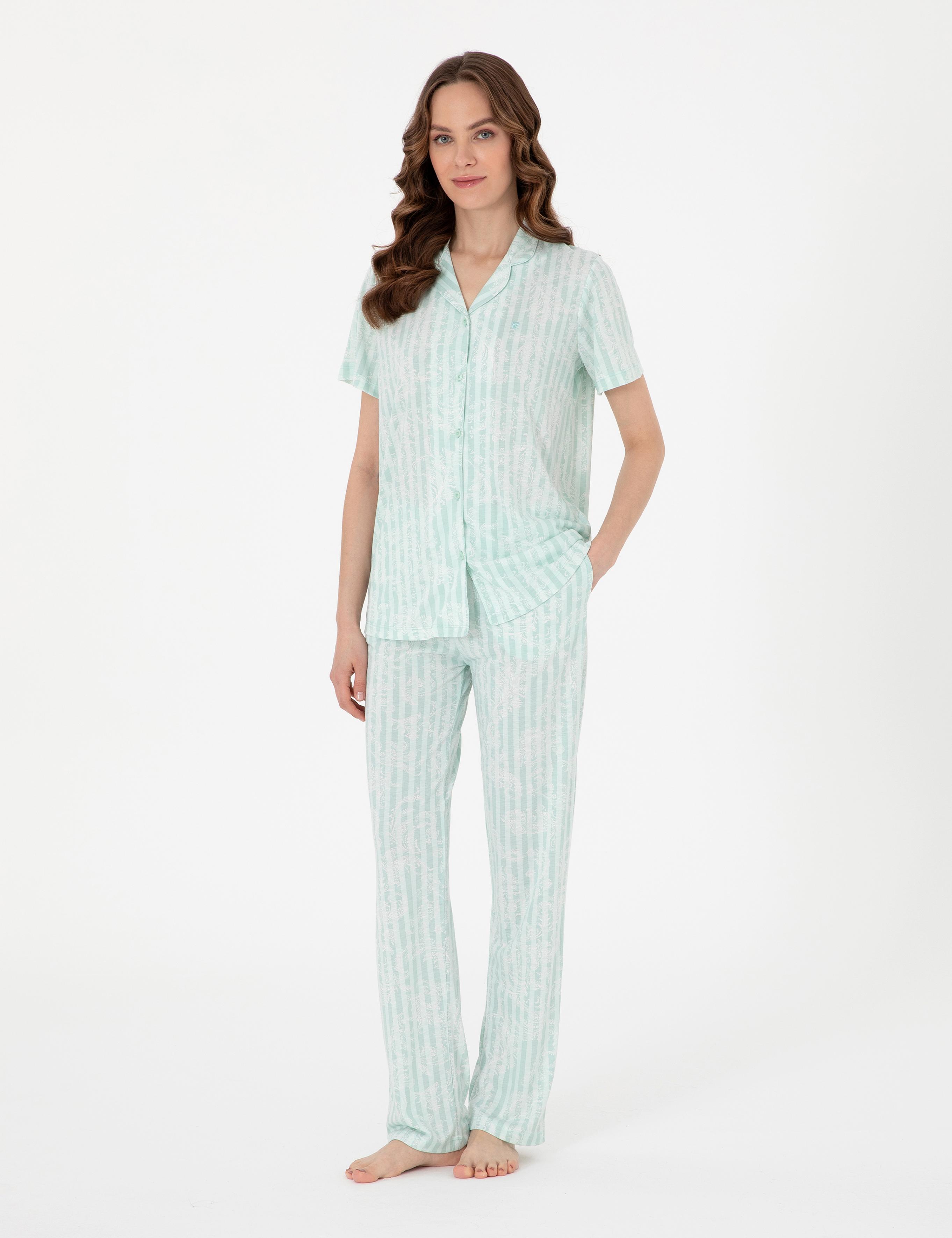 Mint Kısakollu Gömlek Pijama Takımı