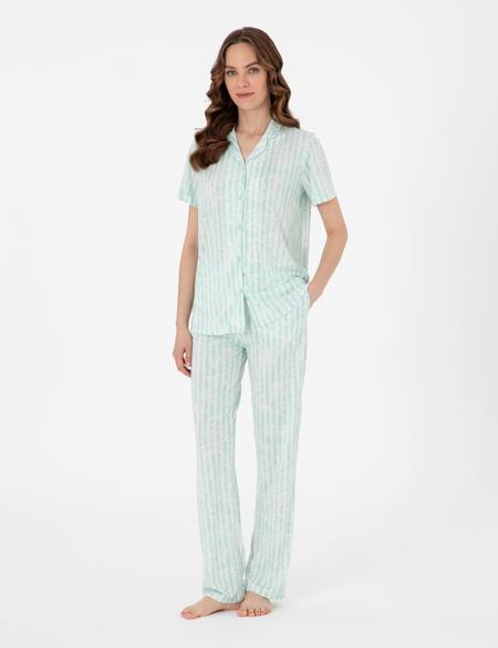 Mint Kısakollu Gömlek Pijama Takımı