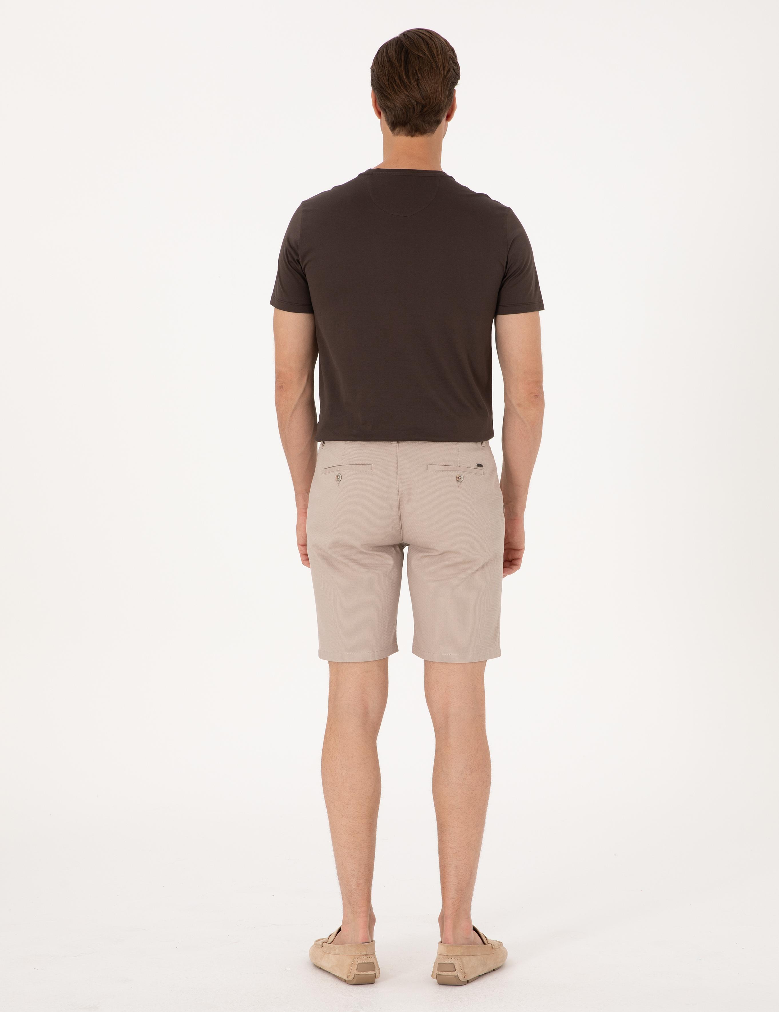 Bej Slim Fit Dokuma Şort