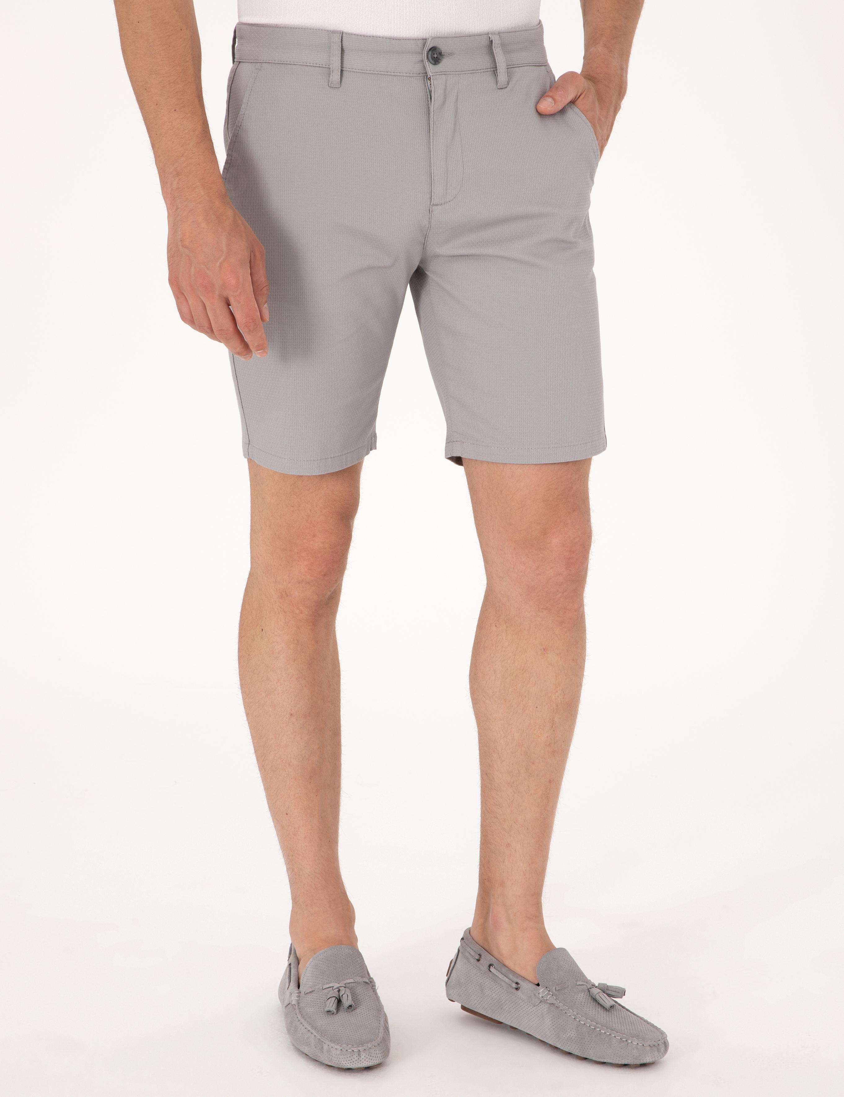 Gri Slim Fit Dokuma Şort