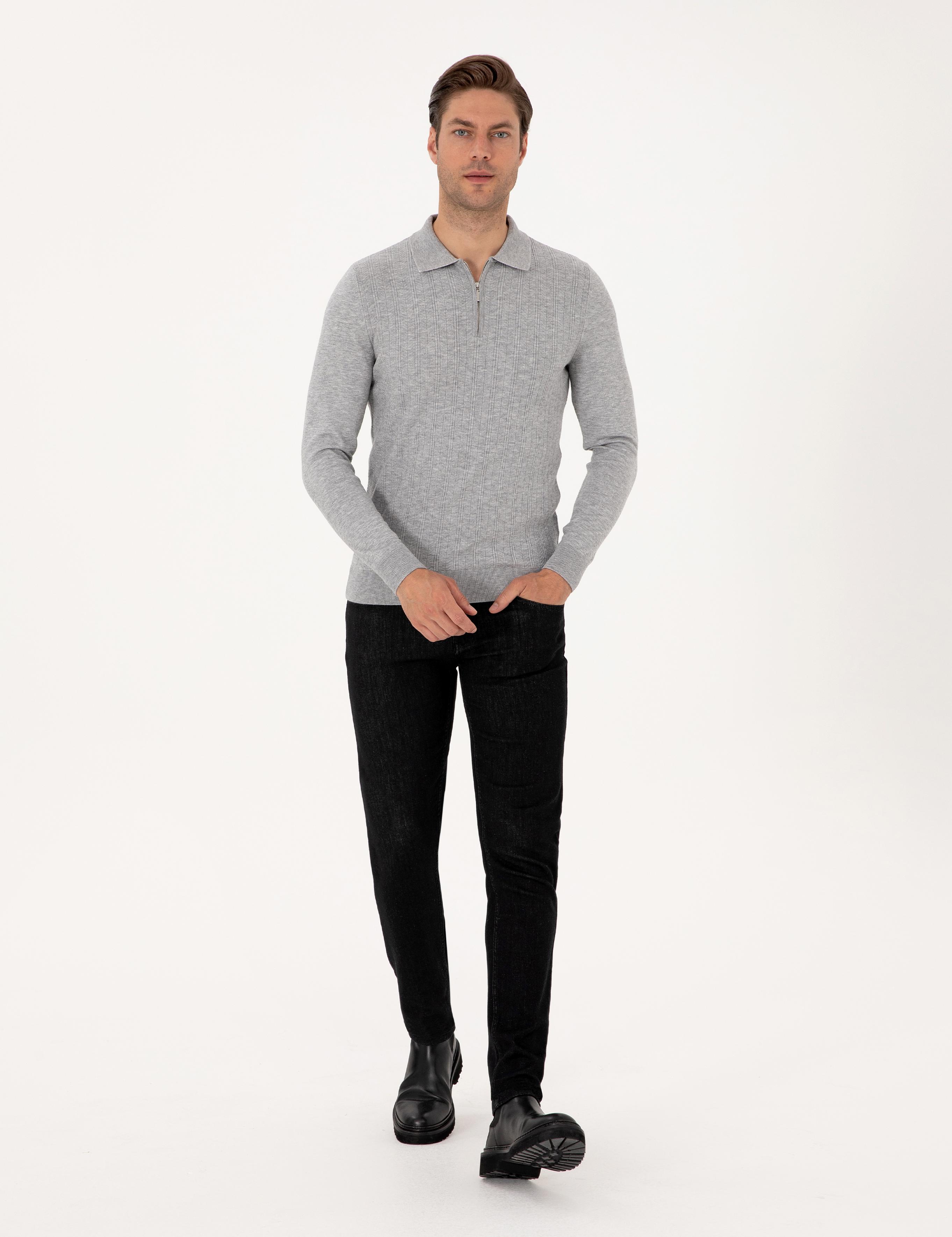 Açık Gri Melanj Regular Fit Kazak