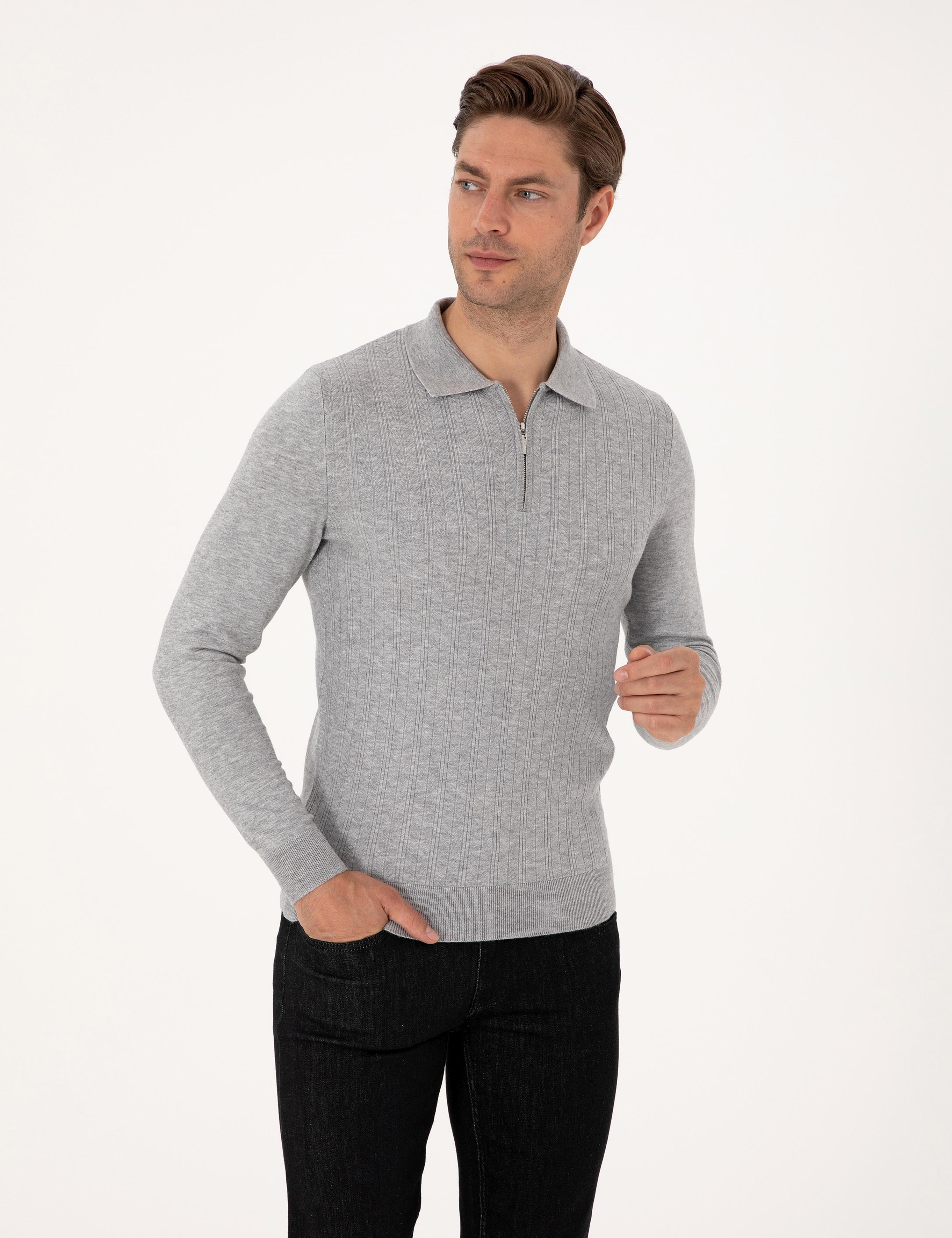 Açık Gri Melanj Regular Fit Kazak