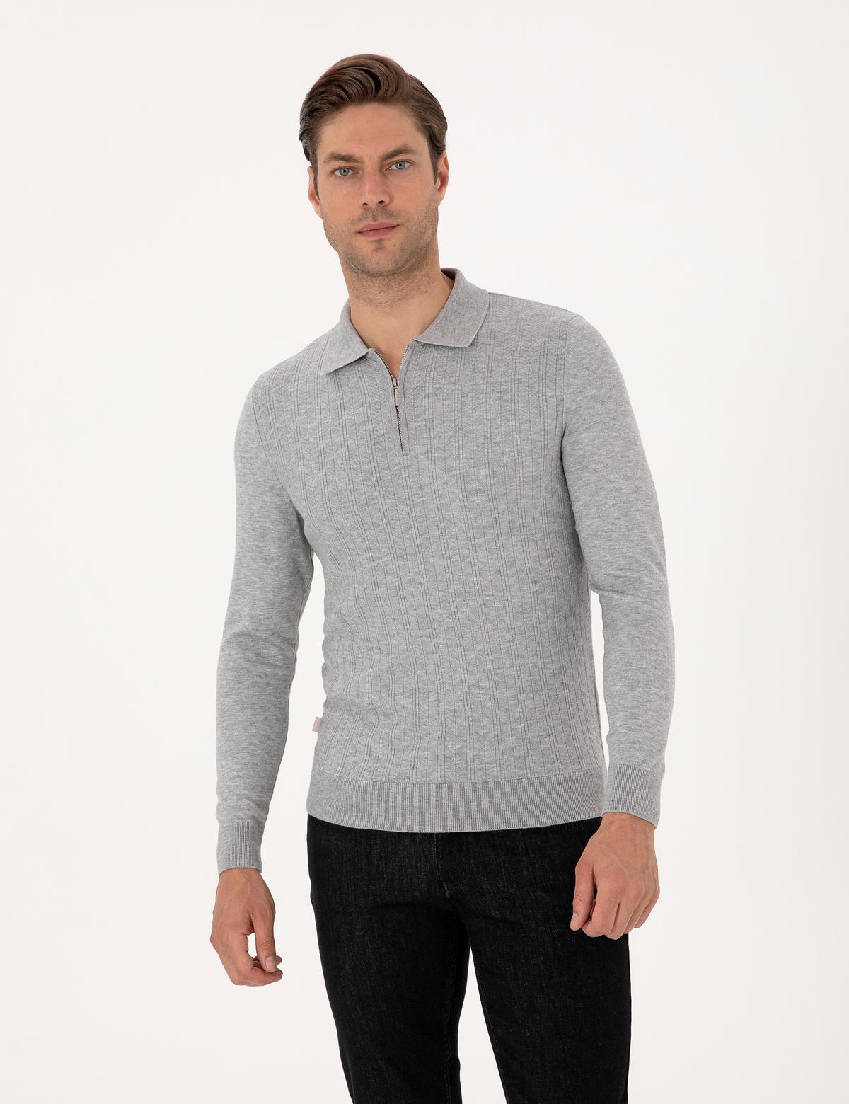 Açık Gri Melanj Regular Fit Kazak