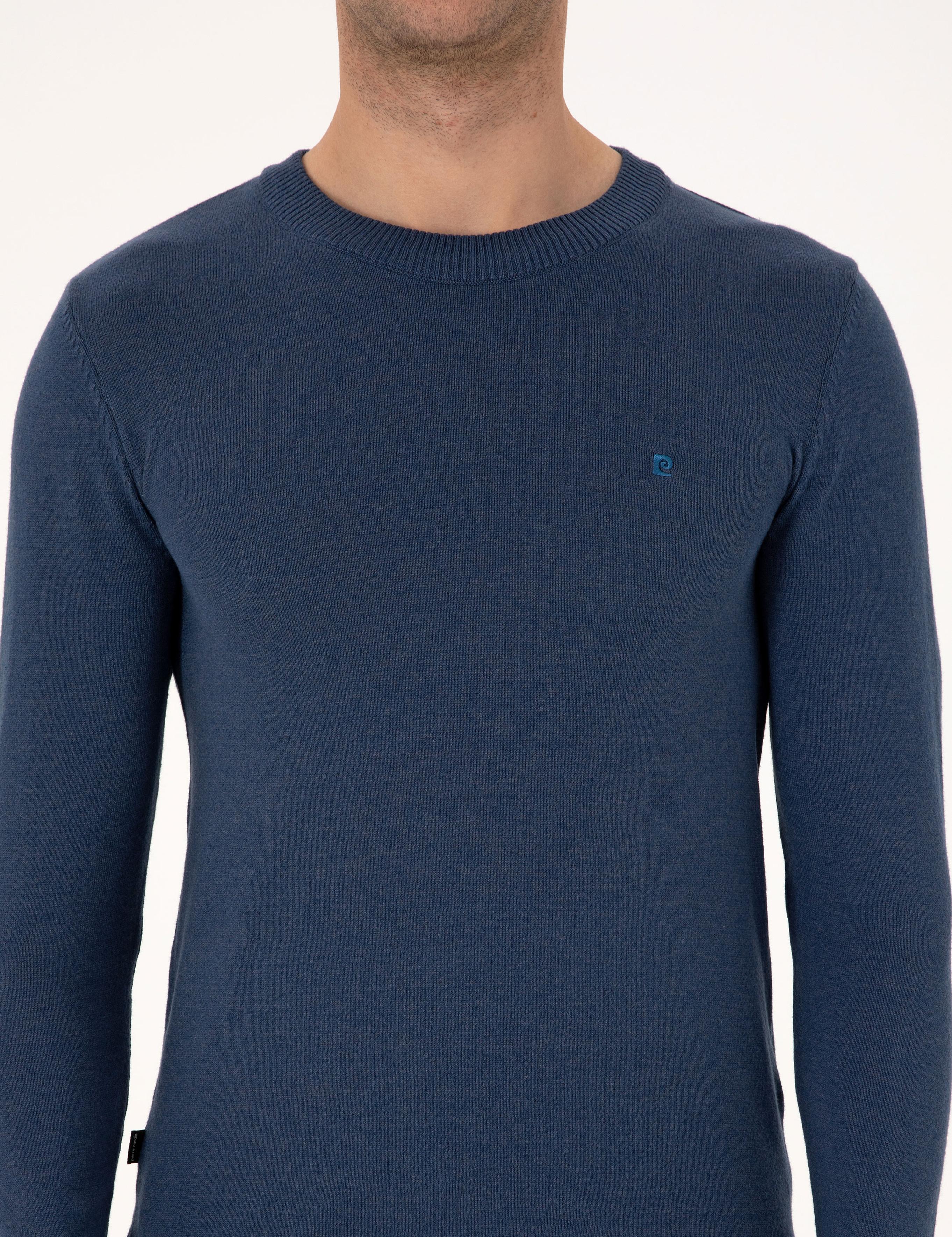 İndigo Melanj Slim Fit Basic Kazak