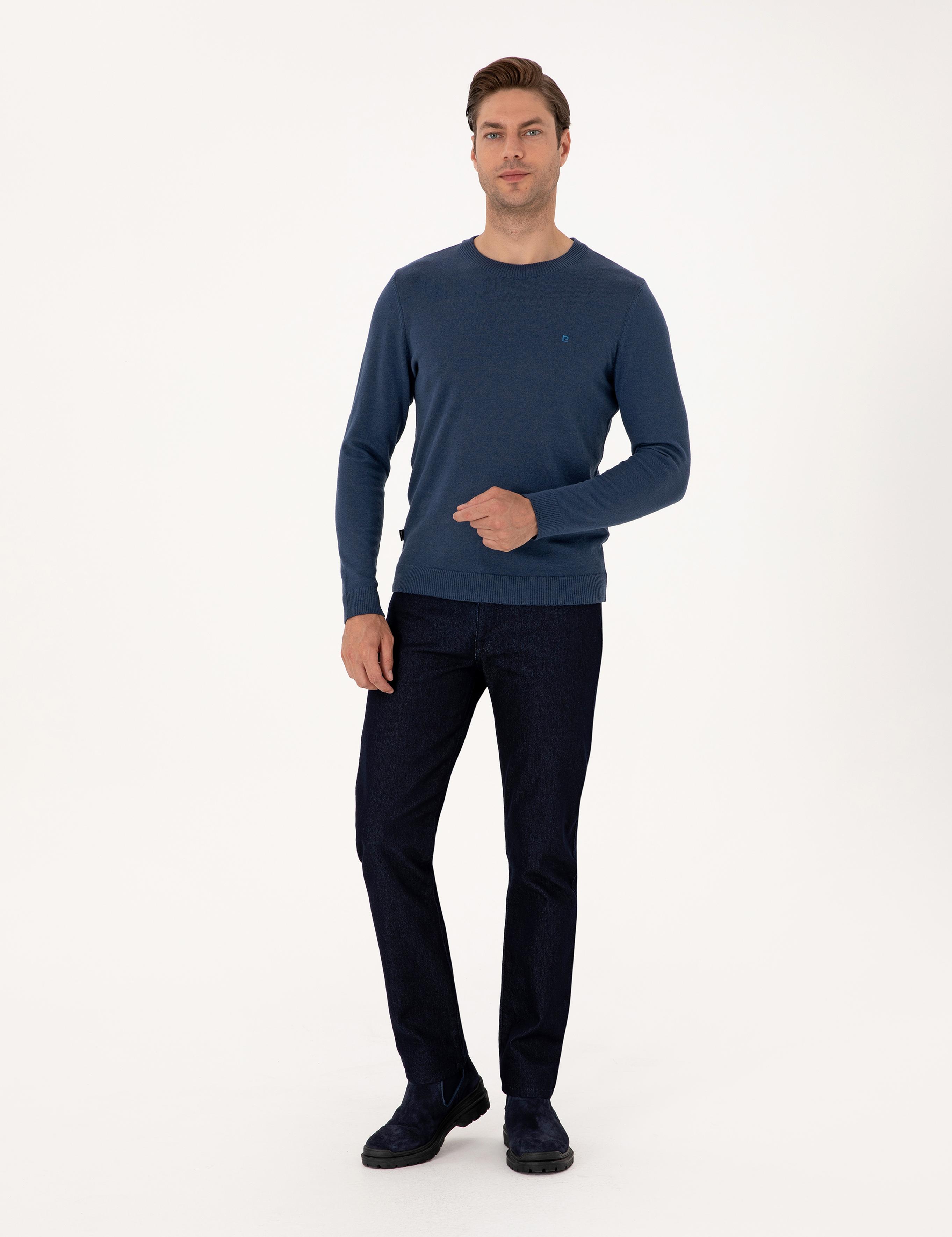 İndigo Melanj Slim Fit Basic Kazak