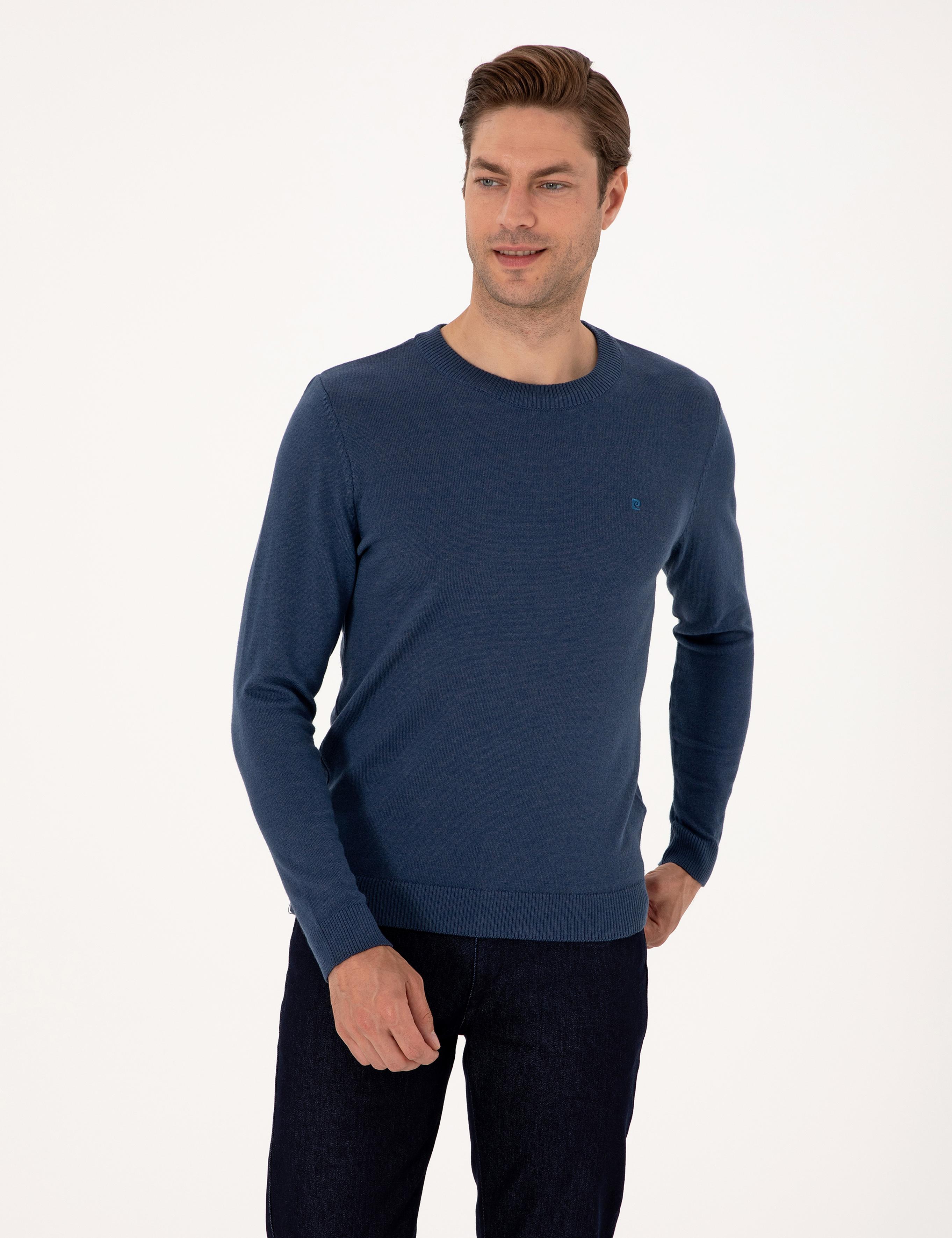 İndigo Melanj Slim Fit Basic Kazak