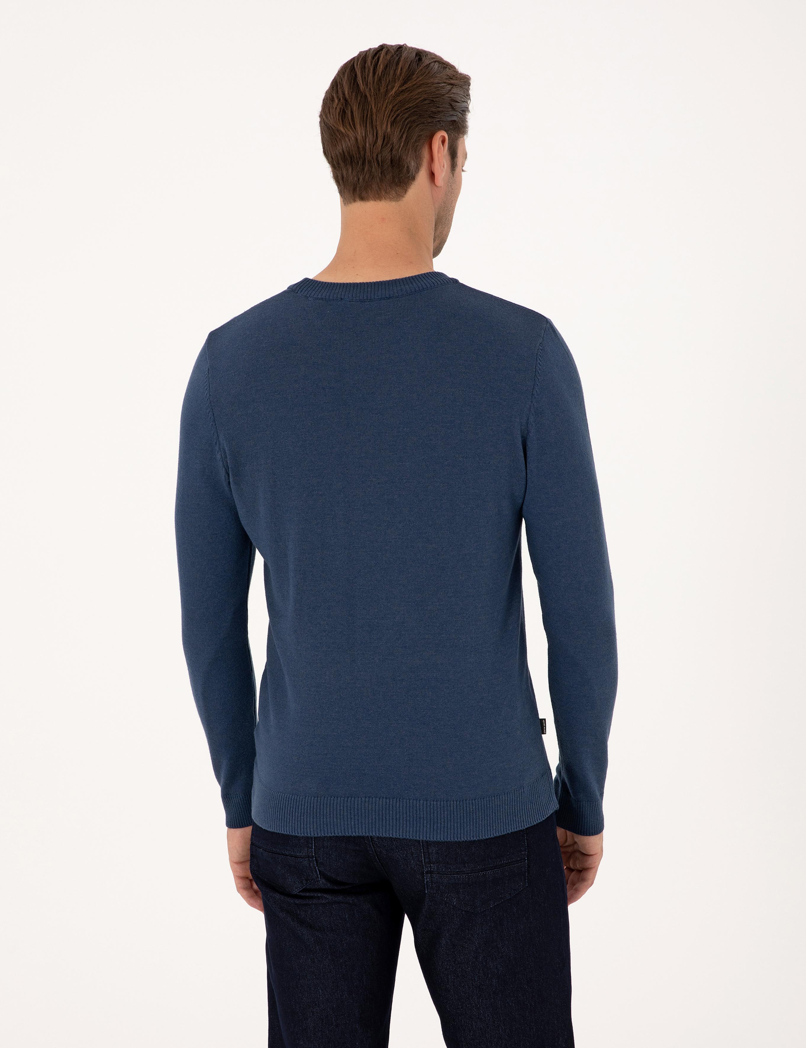 İndigo Melanj Slim Fit Basic Kazak