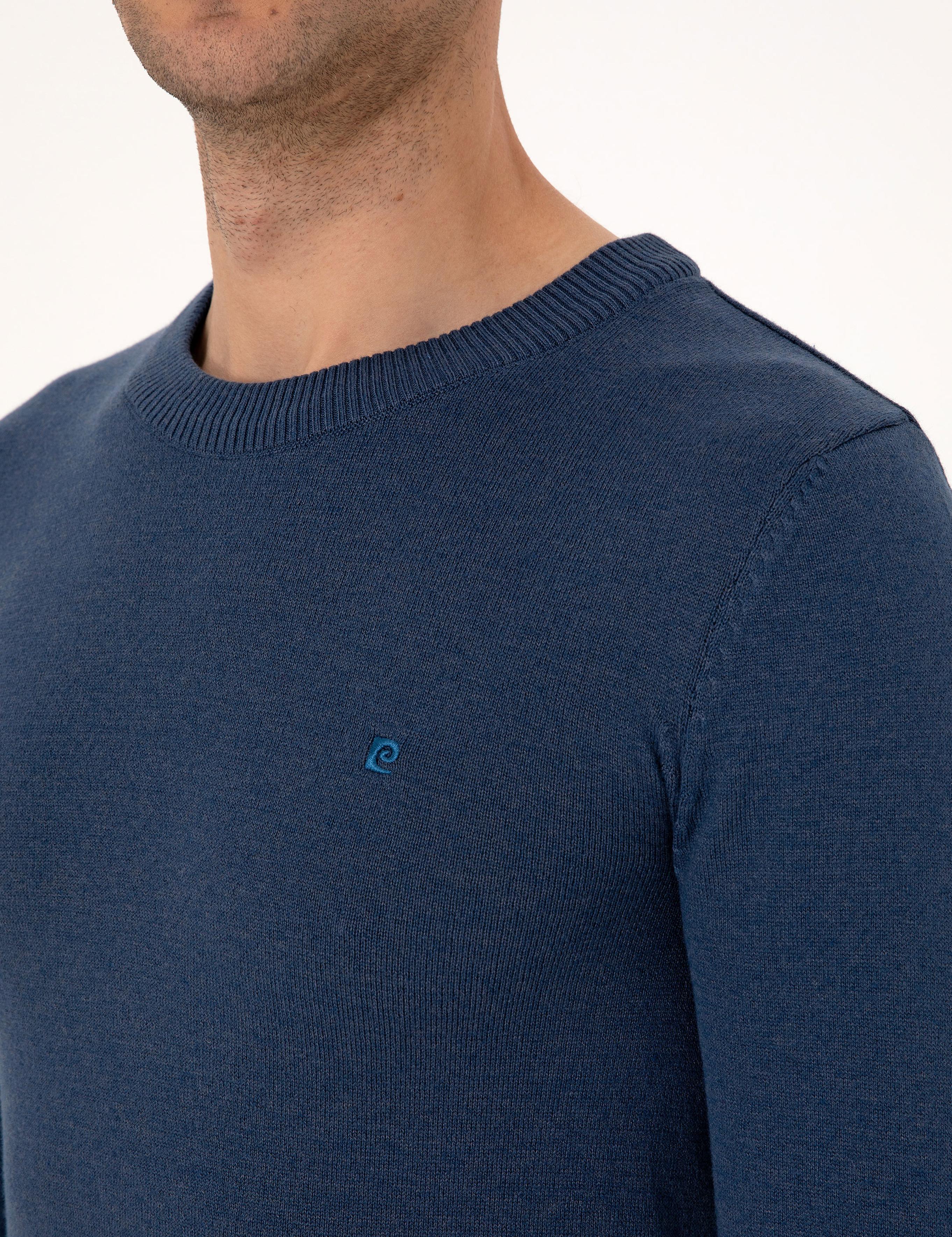İndigo Melanj Slim Fit Basic Kazak