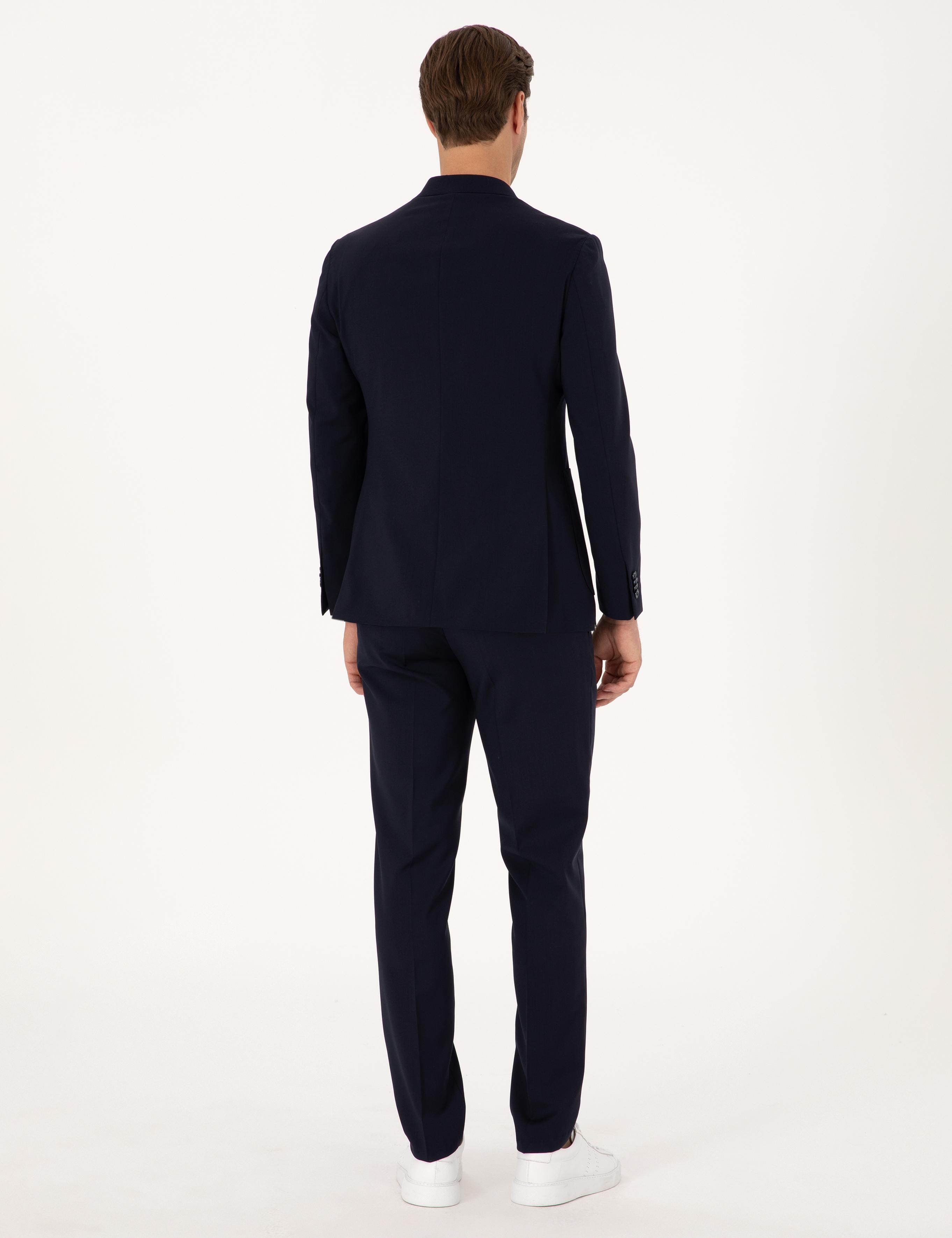 Lacivert Ex. Slim Fit %100 Yün Kruvaze Takım Elbise