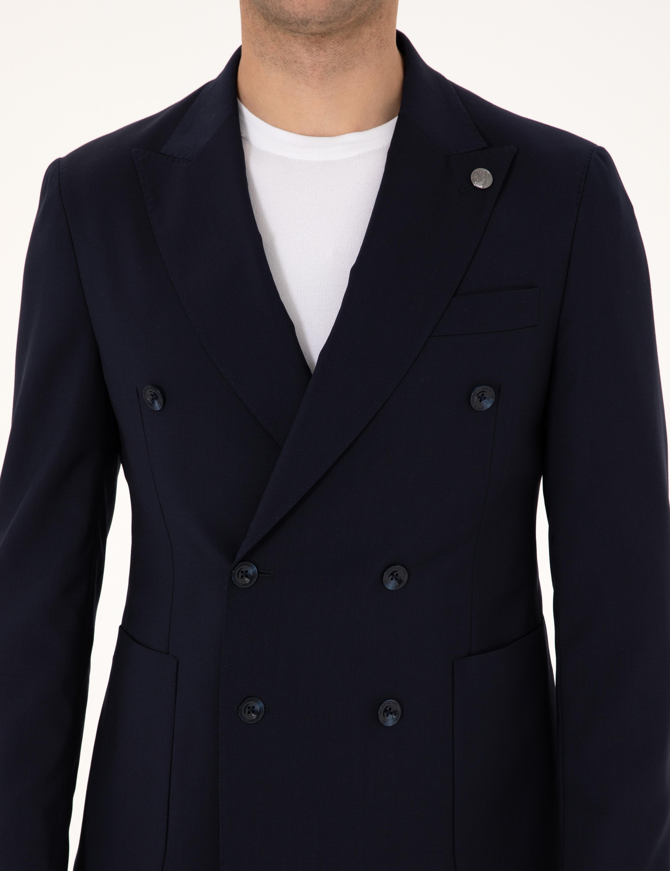 Lacivert Ex. Slim Fit %100 Yün Kruvaze Takım Elbise