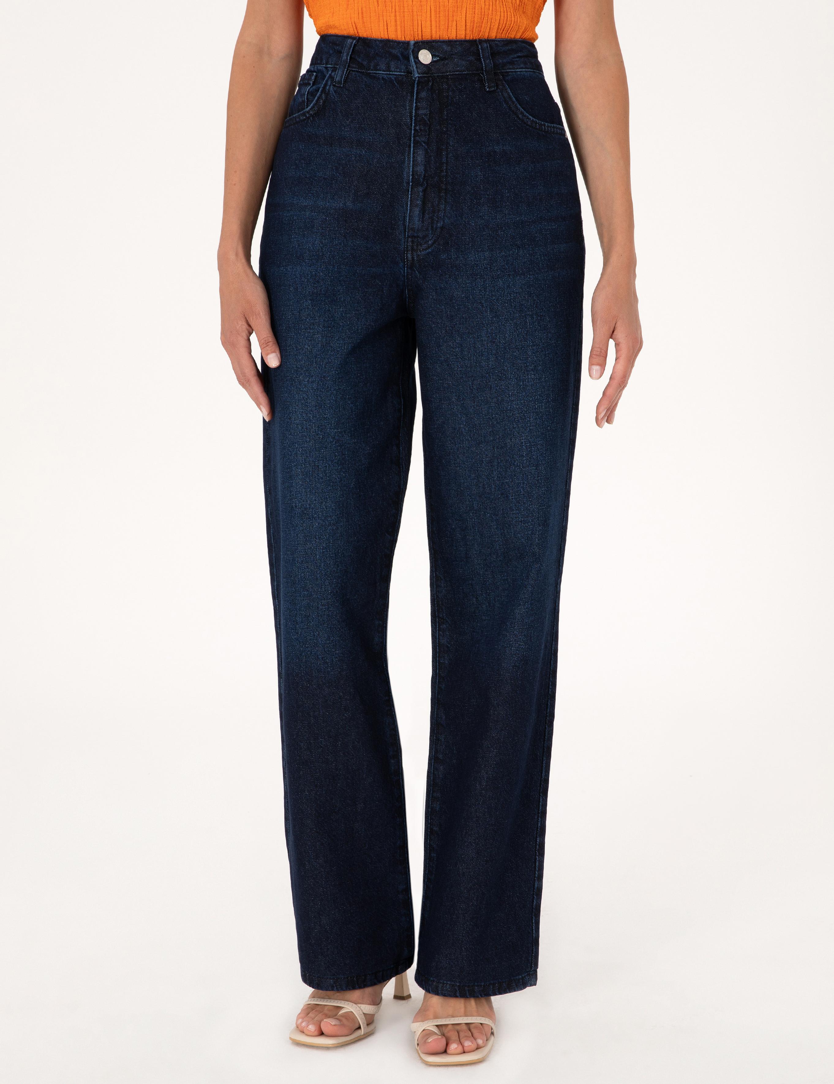 Lacivert Waist Flare Fit Jean Pantolon